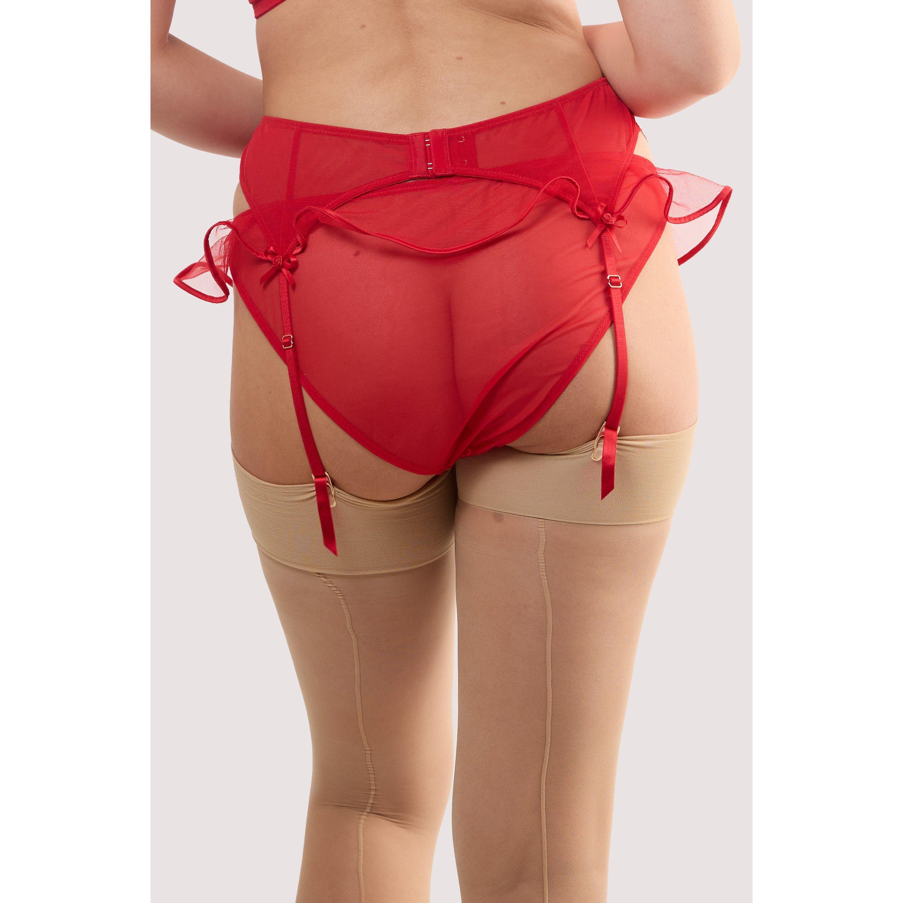 Red - Playful Promises - Monica Red Ribbon Slot Lace Suspender - 3