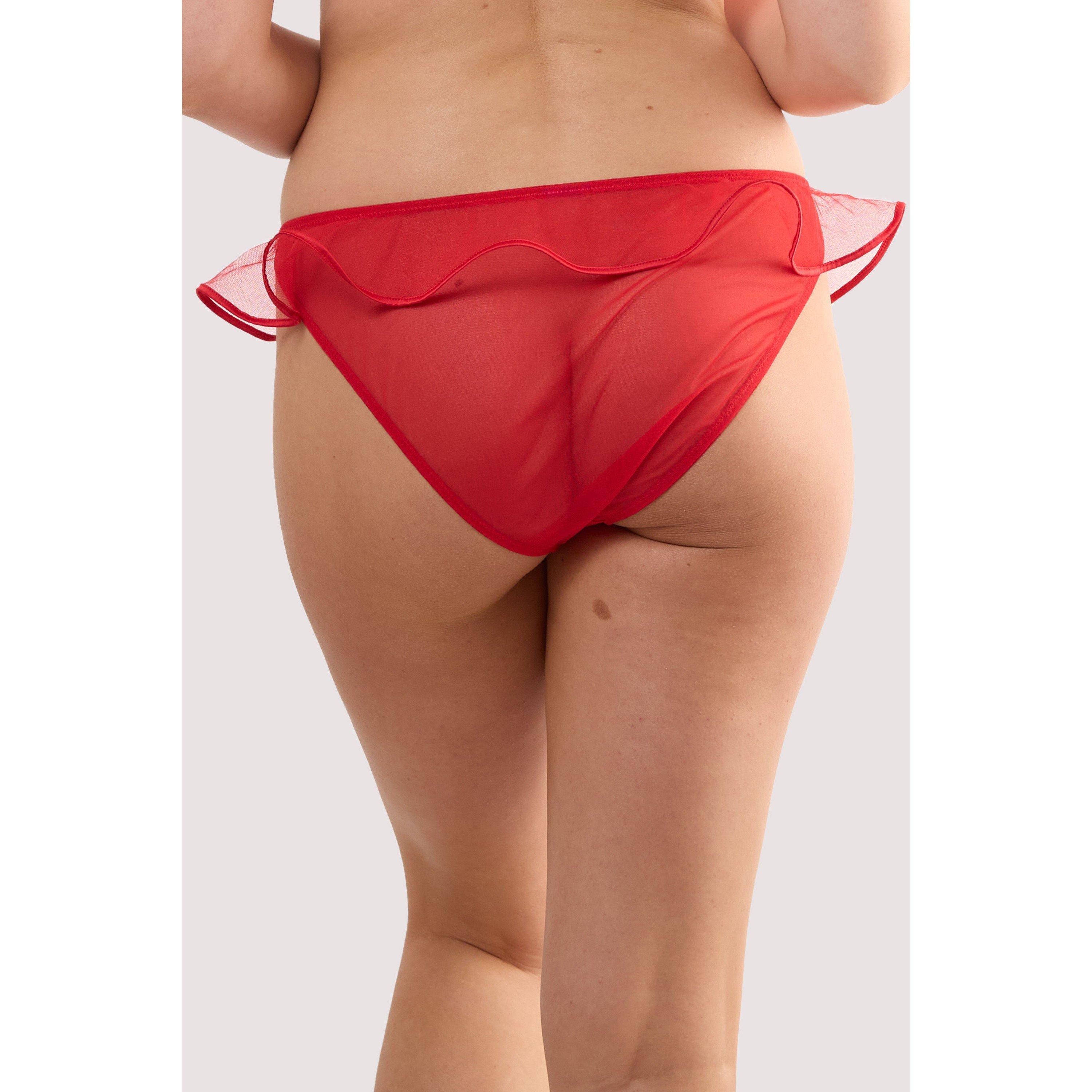 Red - Playful Promises - Monica Red Ribbon Slot Lace Brief - 2
