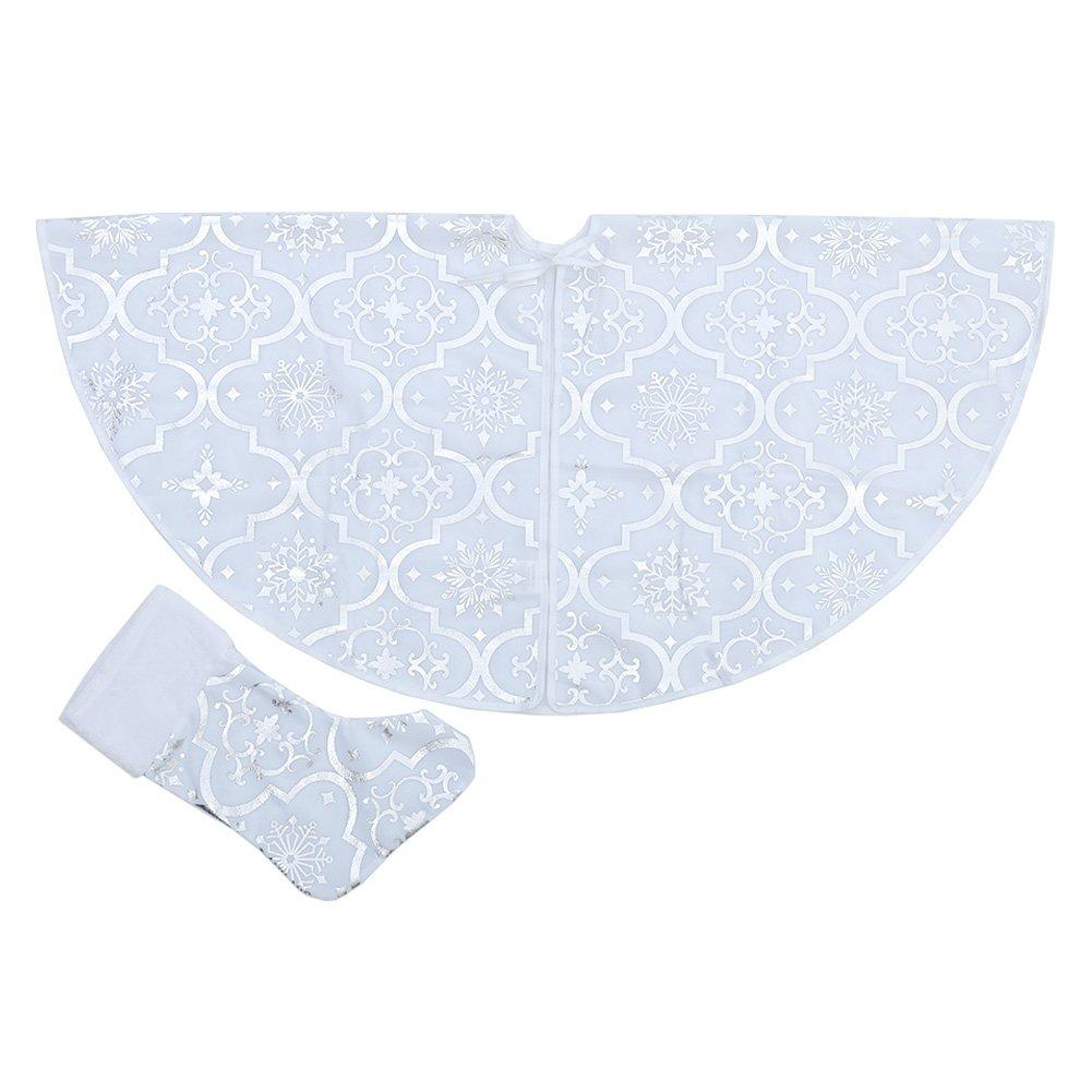 White - LIFE IDEAS - Round Tree Skirt with Stocking Pocket - 8