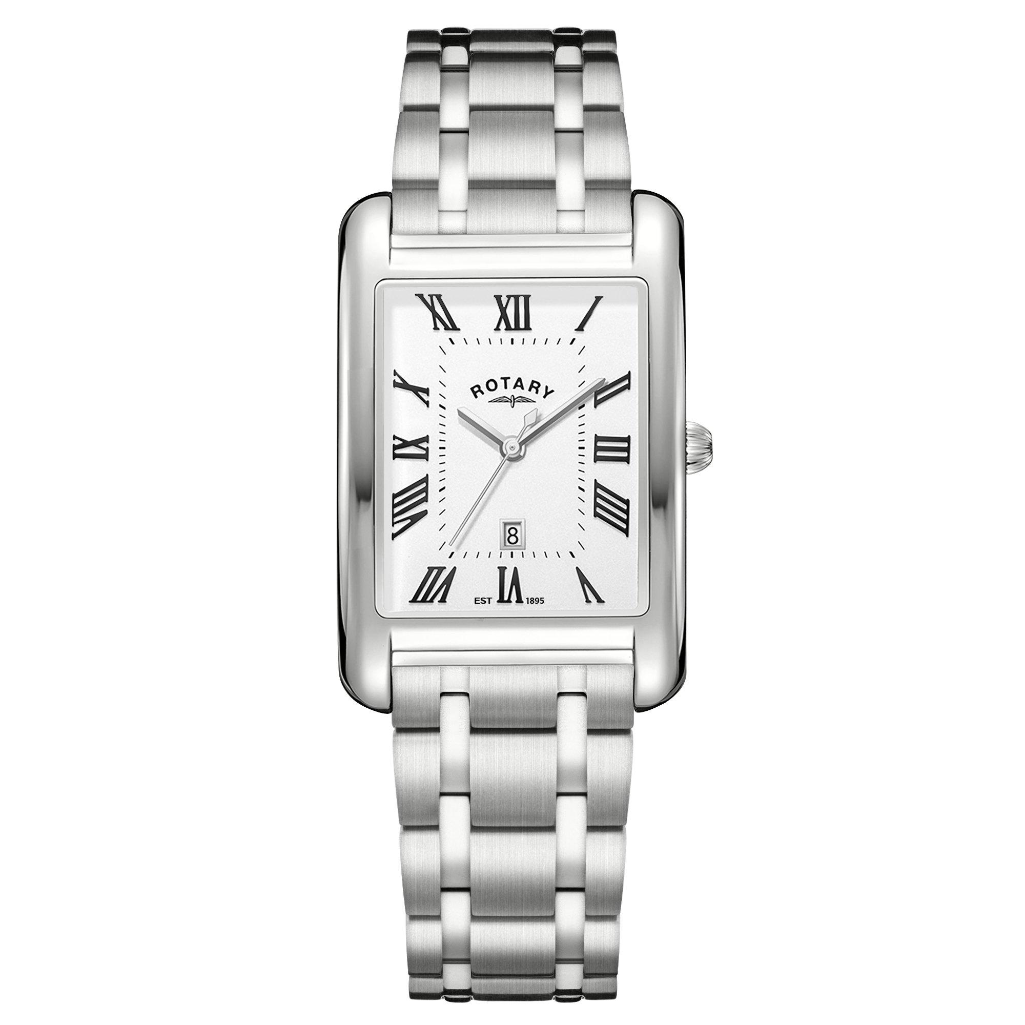 Silver - Rotary - Mens Heritage Astoria Rectangular SS Watch - 1