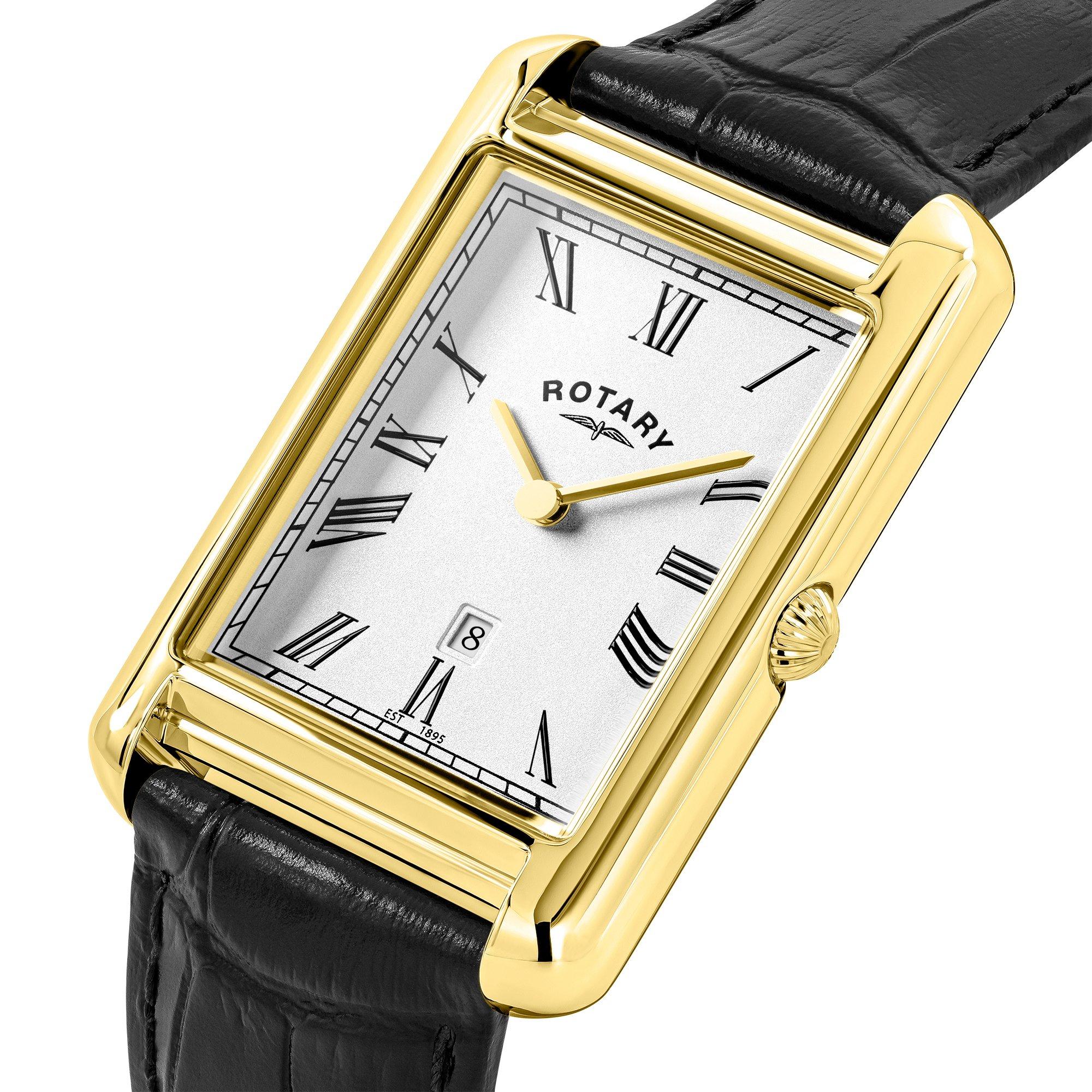 Black - Rotary - Rotary Mens Heritage Astoria SS Black Leather Wat - 2