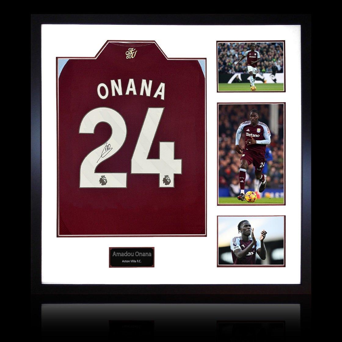 The Fan Cave  Amadou Onana Signed Aston Villa Shirt Elite Frame - Claret - 820x820mm
