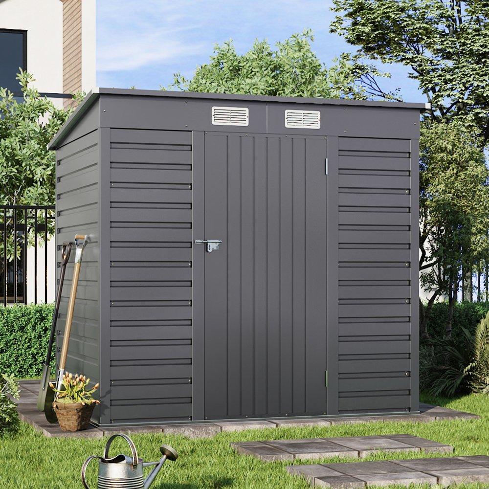 Grey - Breeins - Outdoor 6x4Fts Steel Storage Shed Grey - 1