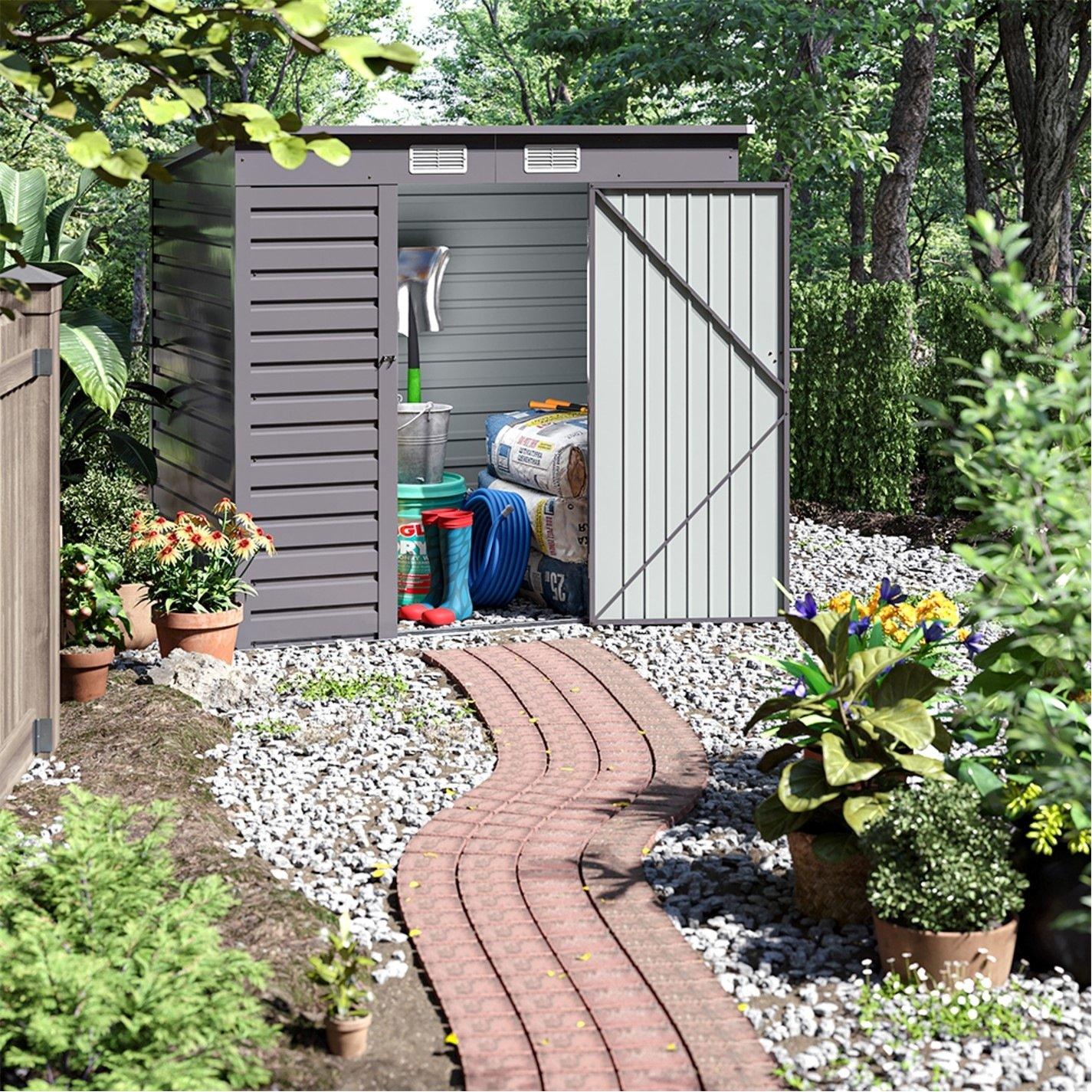 Grey - Breeins - Outdoor 6x4Fts Steel Storage Shed Grey - 5