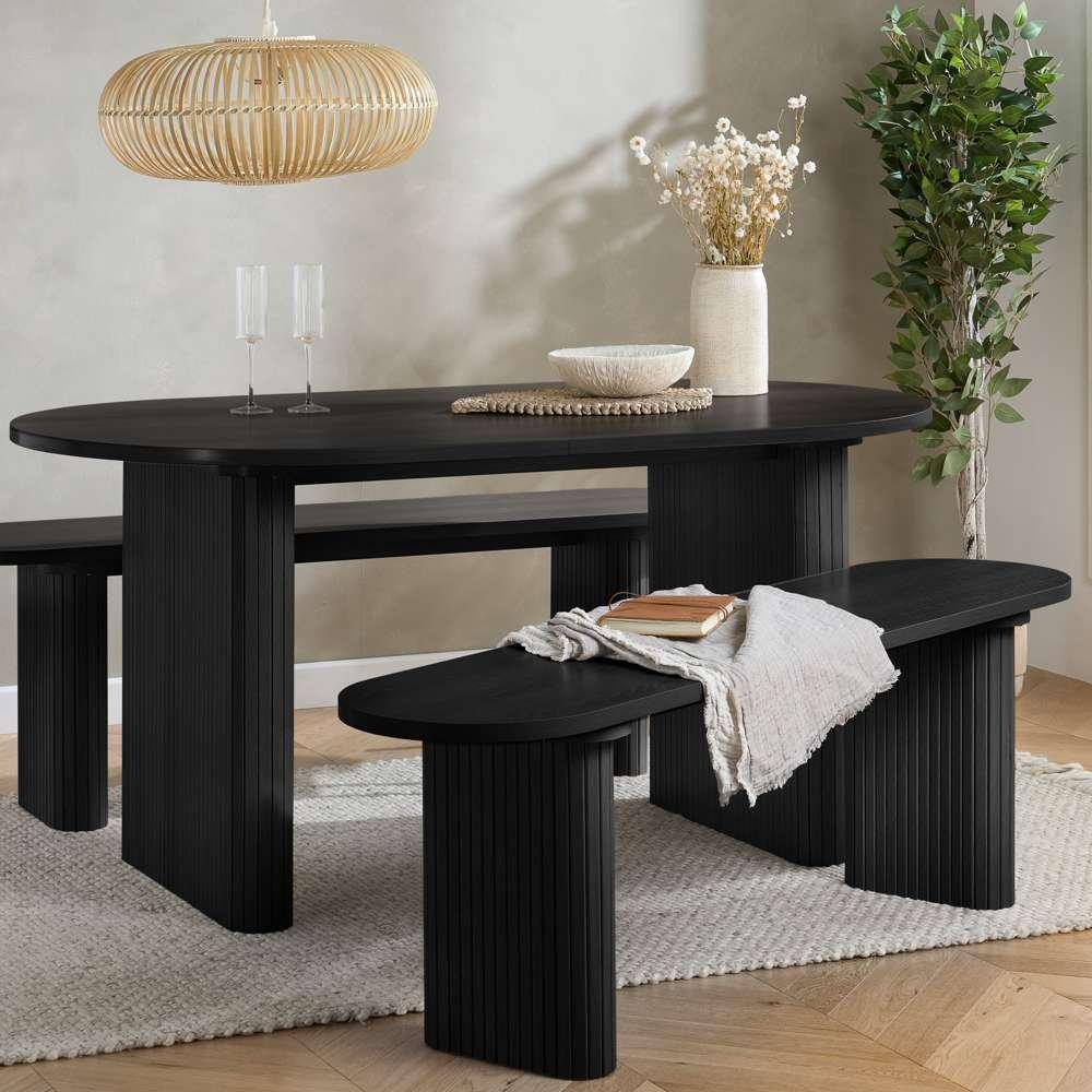 Black - Birlea - Axel Oval Fluted Dining Table With 2 Benches - 1