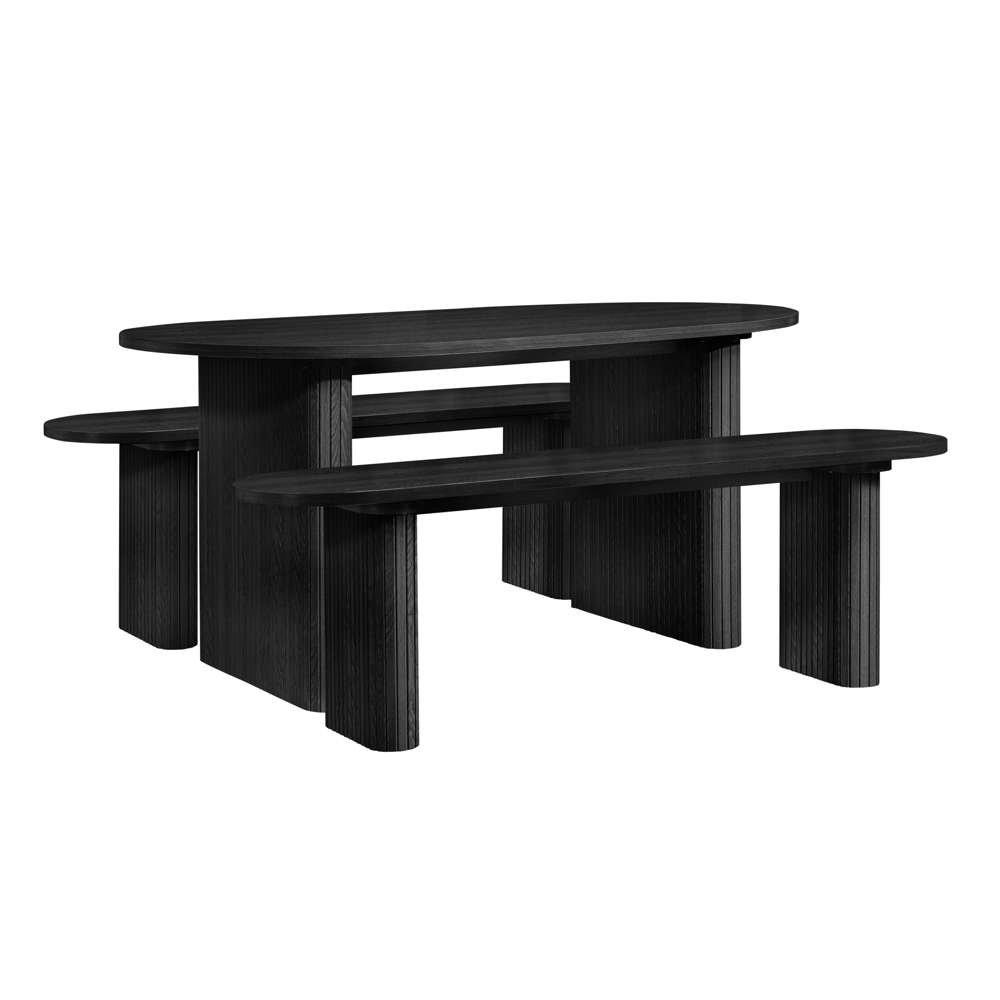 Black - Birlea - Axel Oval Fluted Dining Table With 2 Benches - 6
