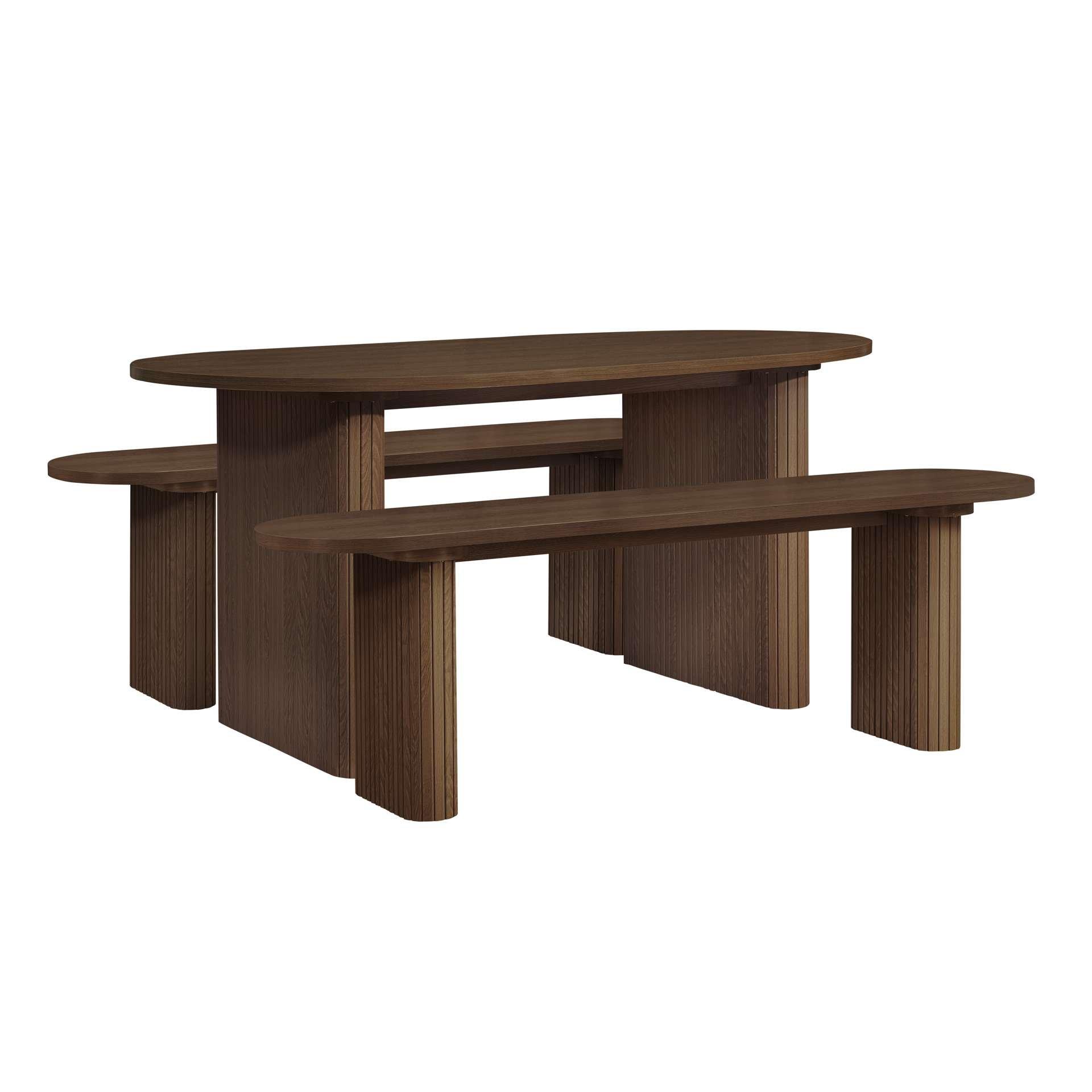Brown - Birlea - Axel Oval Fluted Dining Table With 2 Benches - 5