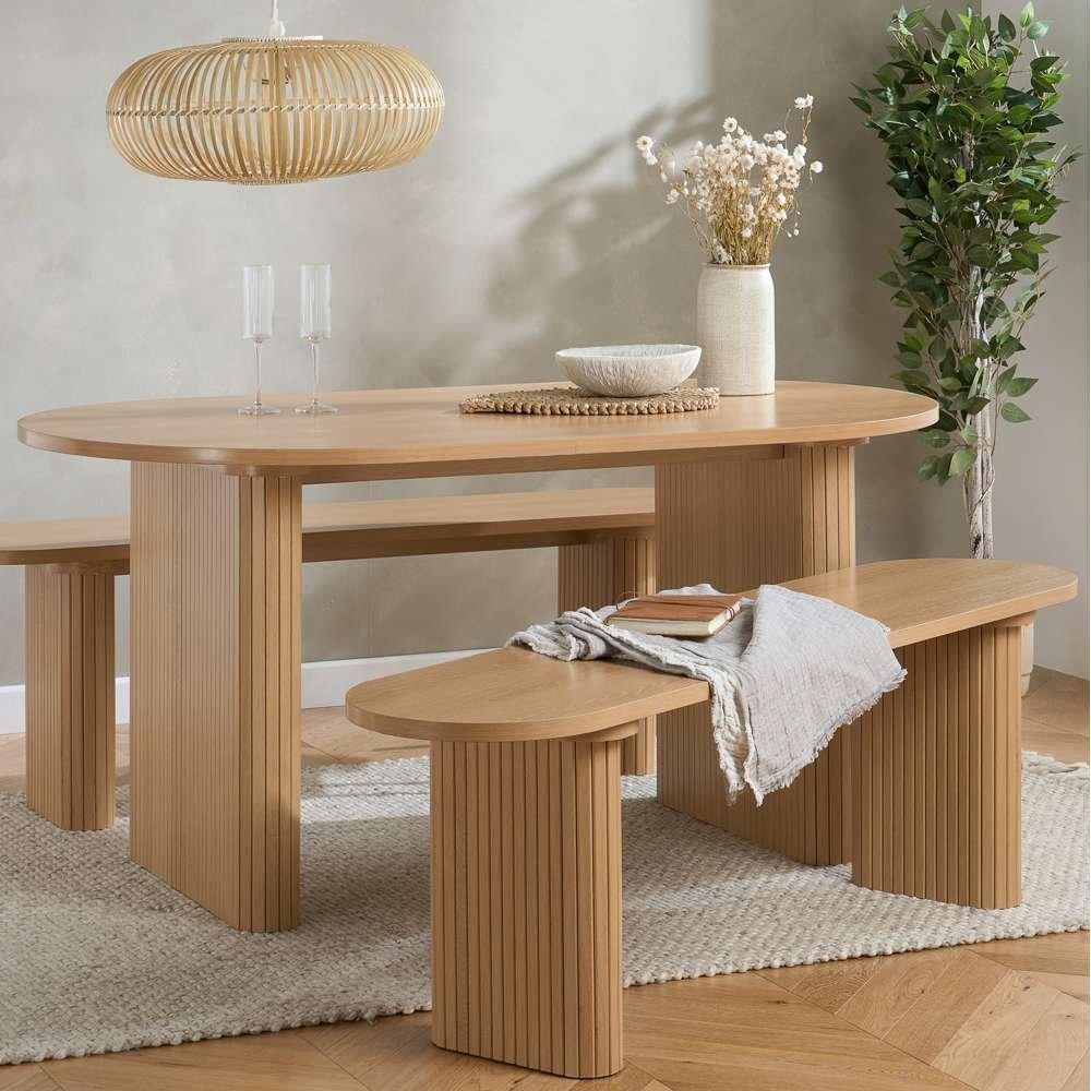 Axel Oval Fluted Dining Table With 2 Benches