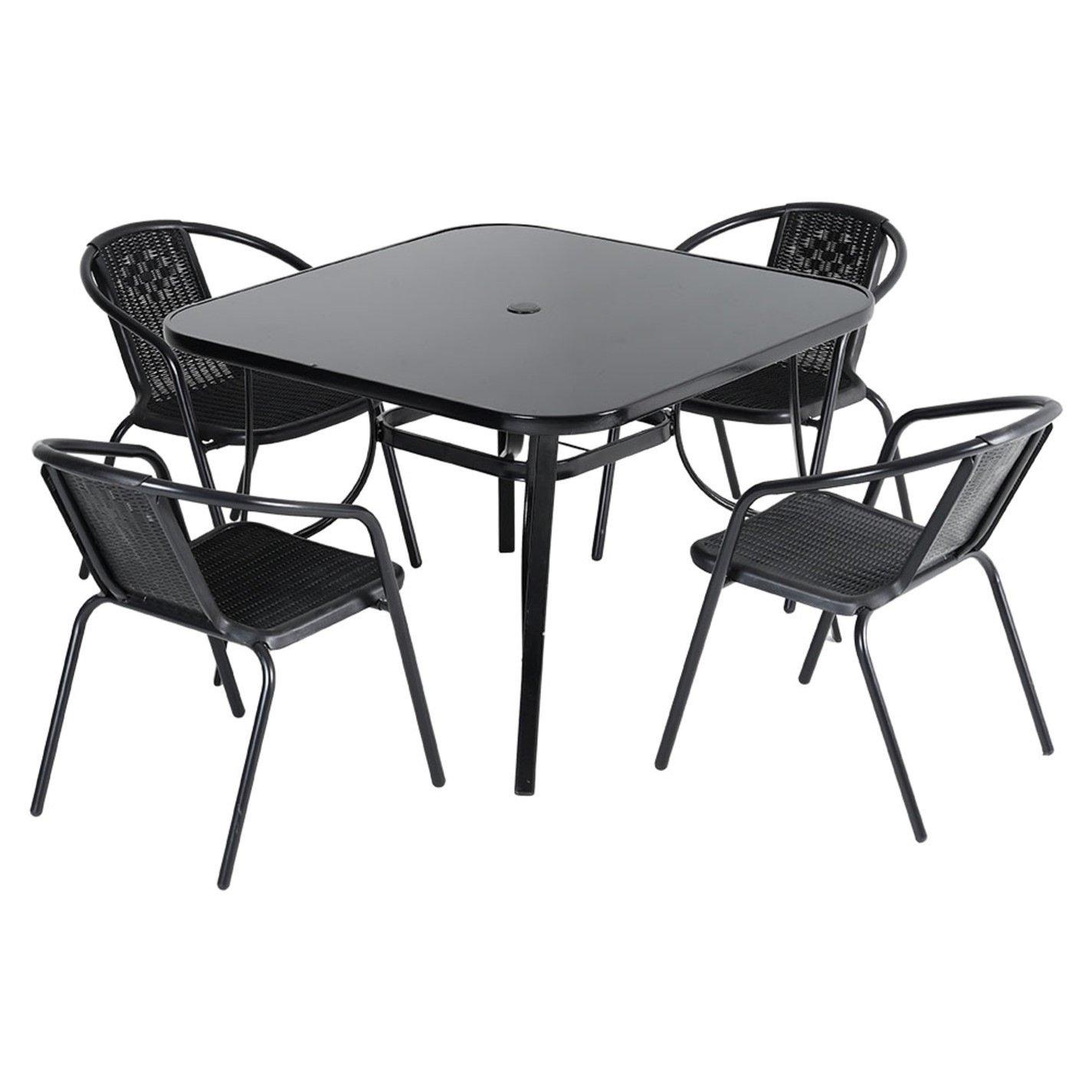 Black - Breeins - Square Metallic Table with 4 Rattan Chairs - 3