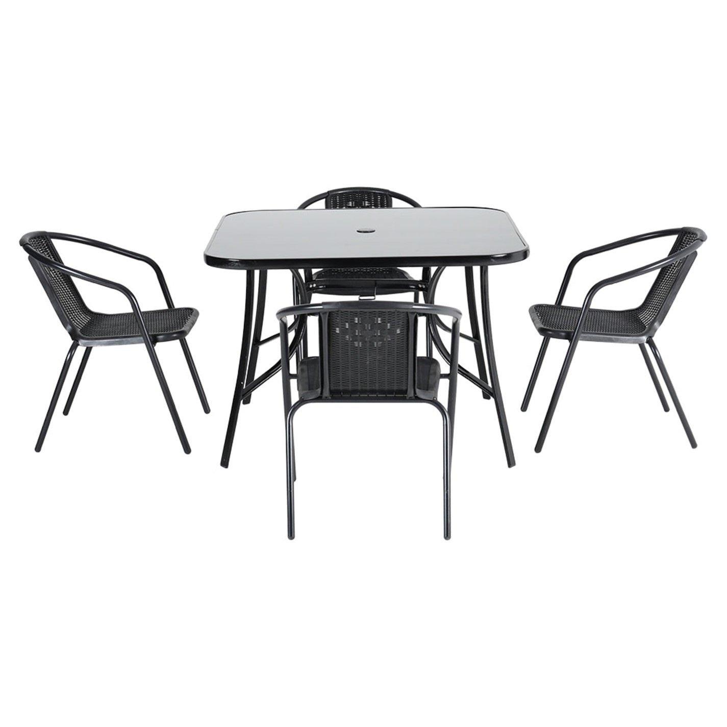 Black - Breeins - Square Metallic Table with 4 Rattan Chairs - 4