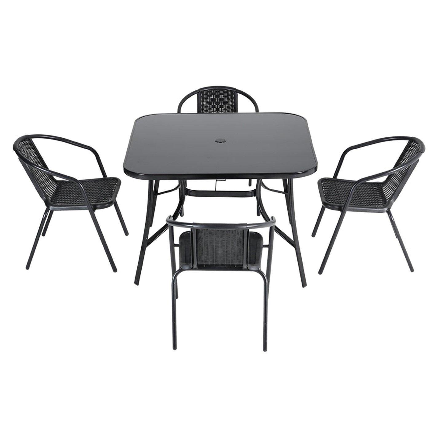 Black - Breeins - Square Metallic Table with 4 Rattan Chairs - 5