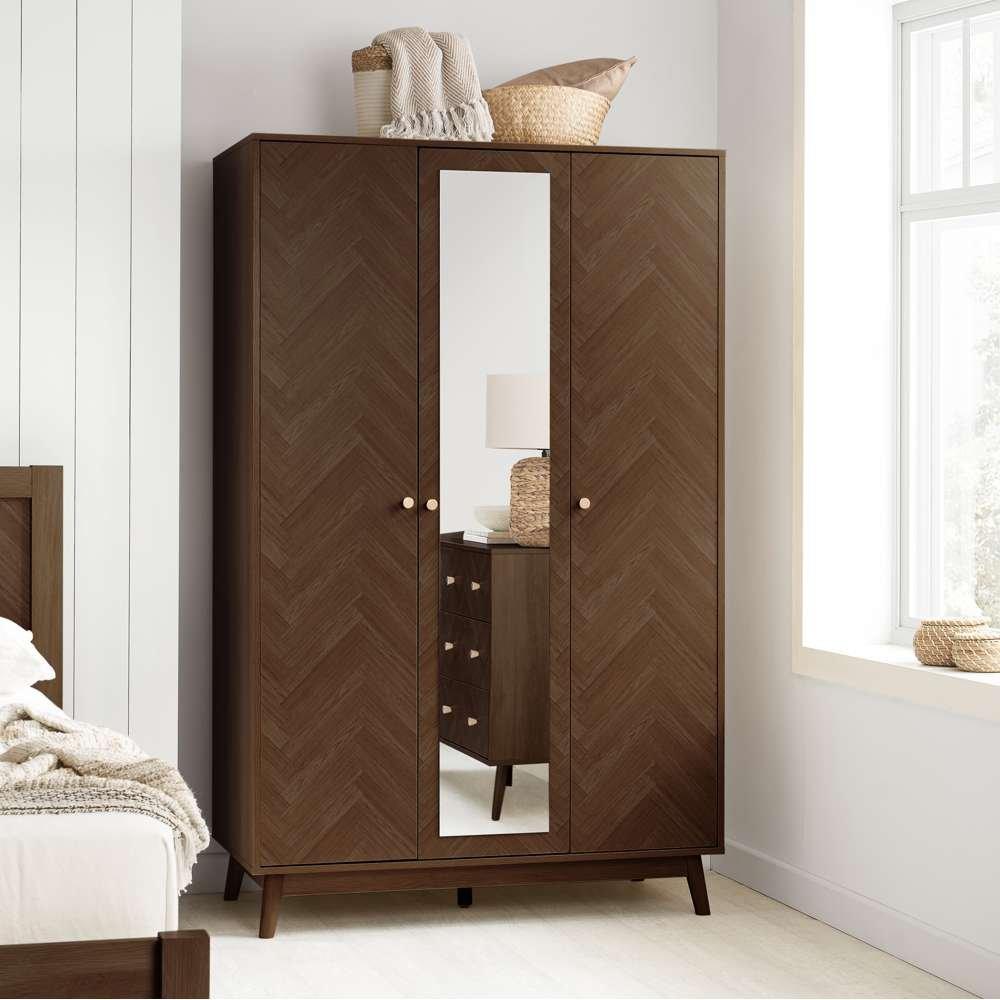 Brown - Birlea - Herringford 3 Door  Wardrobe With Mirror - 1
