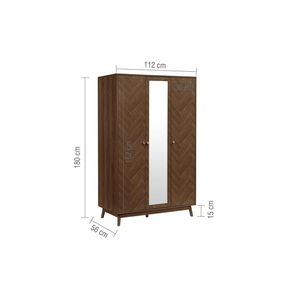 Brown - Birlea - Herringford 3 Door  Wardrobe With Mirror - 10