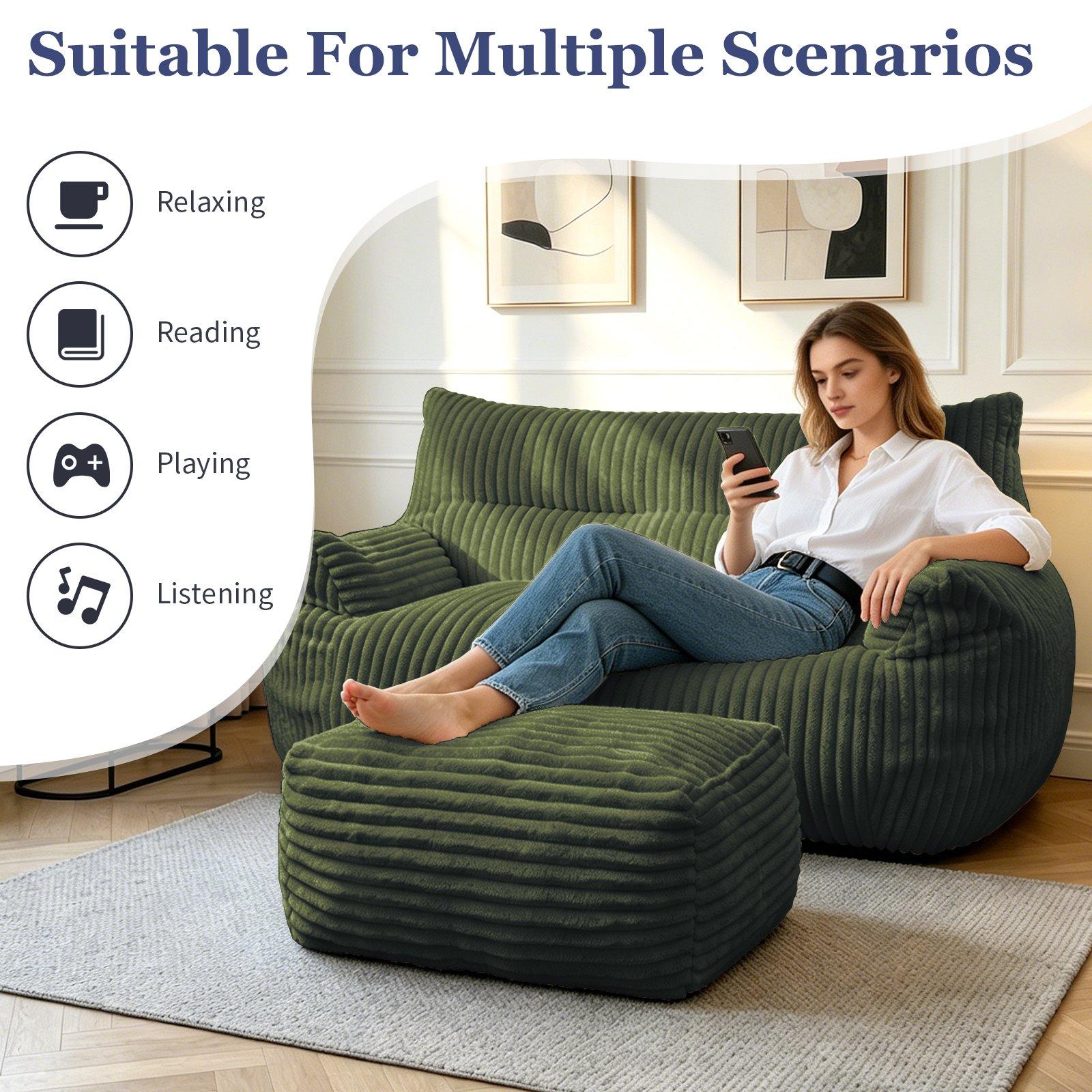 Green - Urban Meuble - SOFA Corduroy  with Ottoman - 9