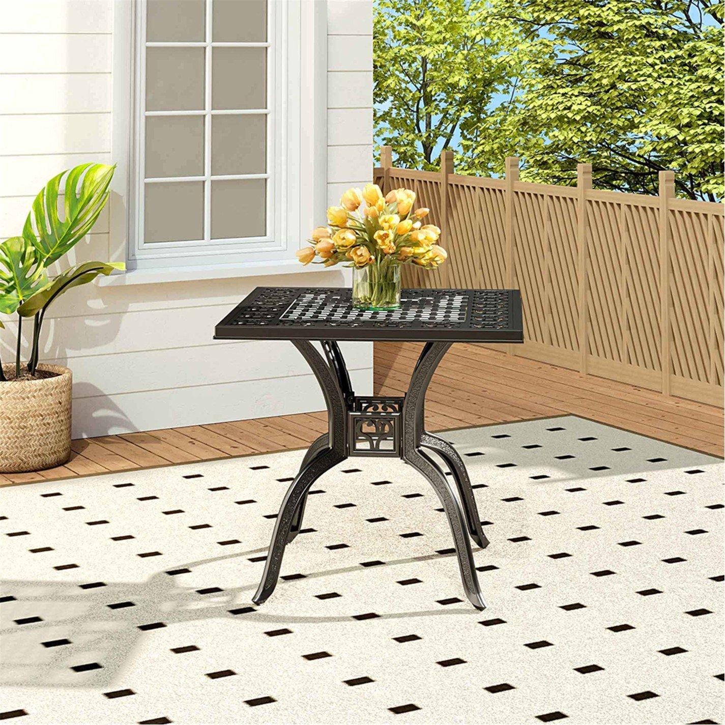 Black - Breeins - Cast Aluminium 80cm Square Garden Table Black - 5