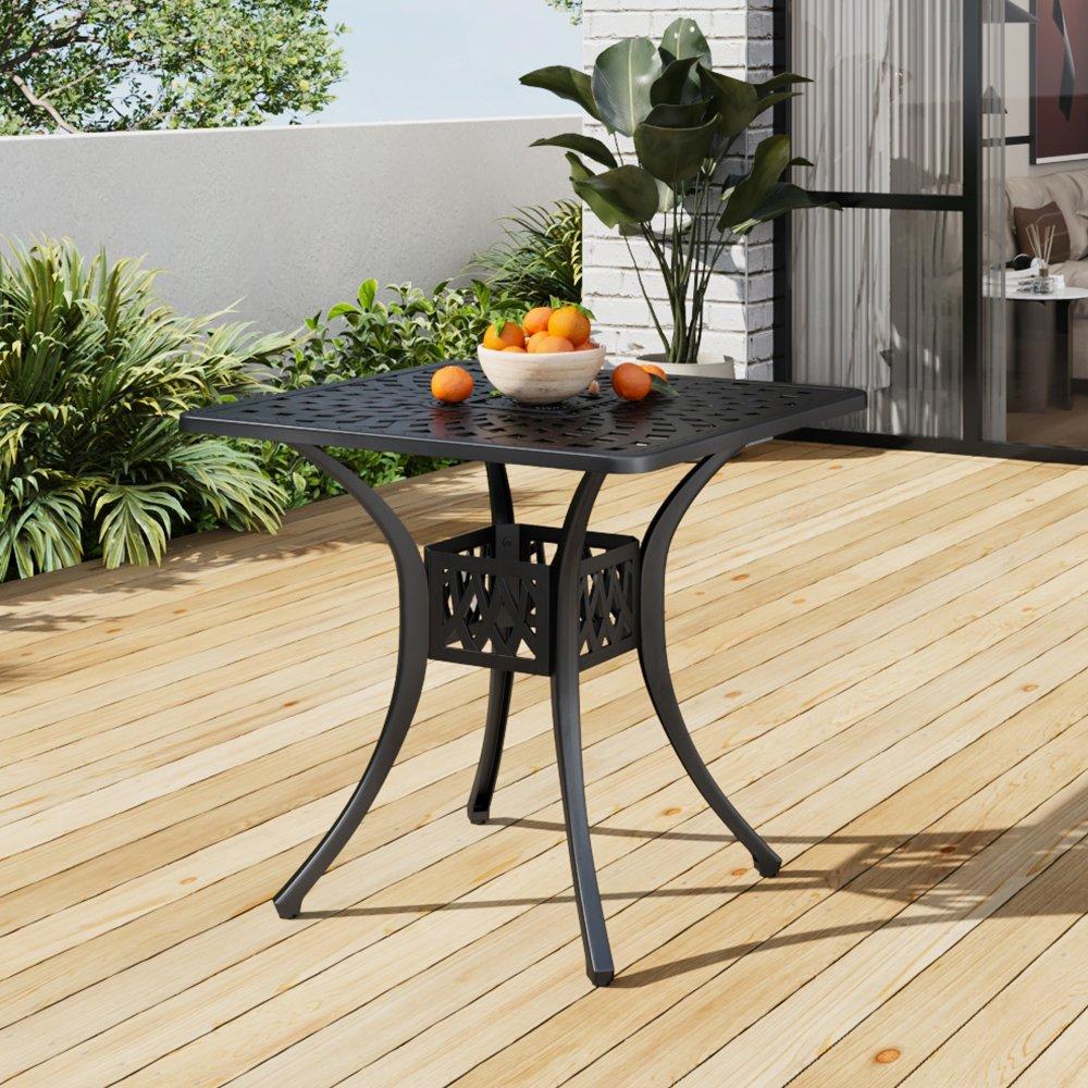 Black - Breeins - 2.6Ft Cast Aluminium Square Garden Table, Black - 1