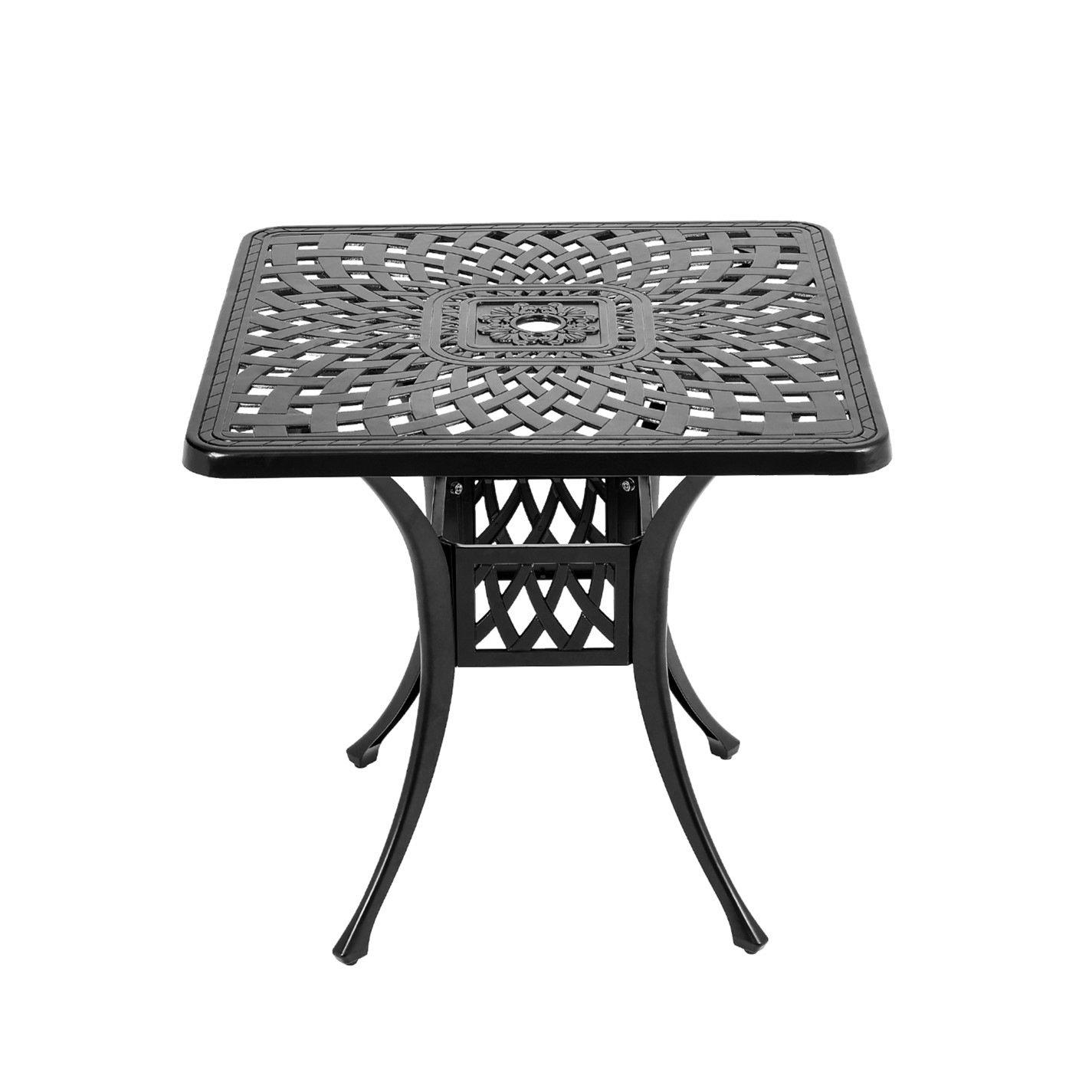 Black - Breeins - 2.6Ft Cast Aluminium Square Garden Table, Black - 2