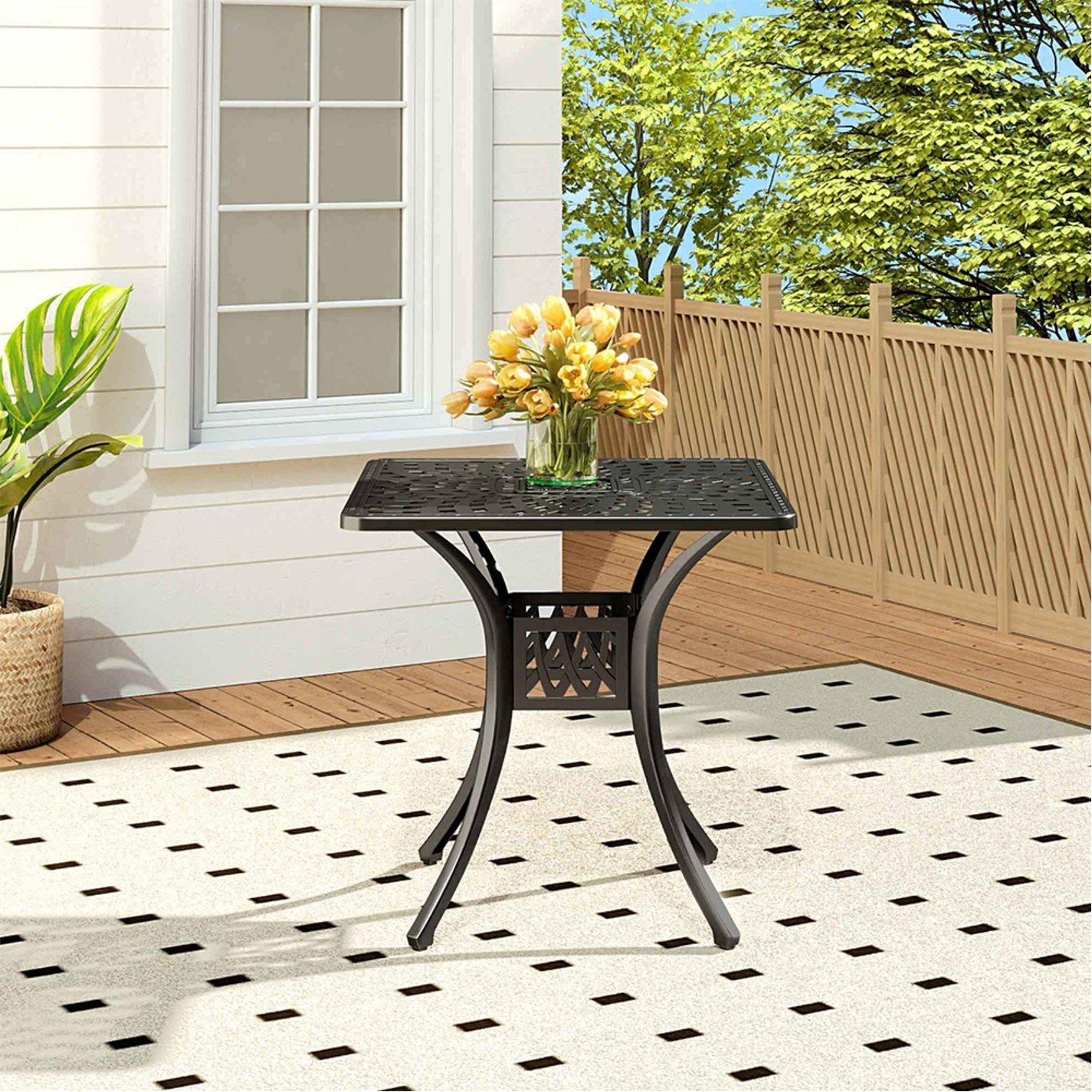 Black - Breeins - 2.6Ft Cast Aluminium Square Garden Table, Black - 5