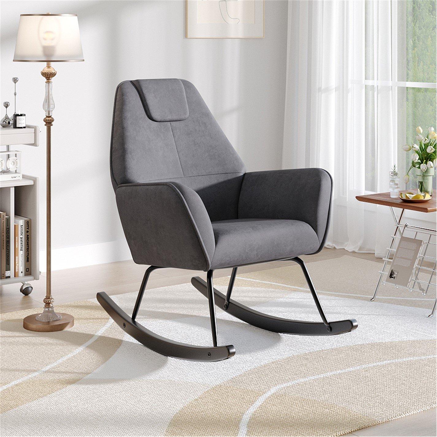 Kabinet Uk  Modern Comfy Nursery Rocking Chair Black - Large