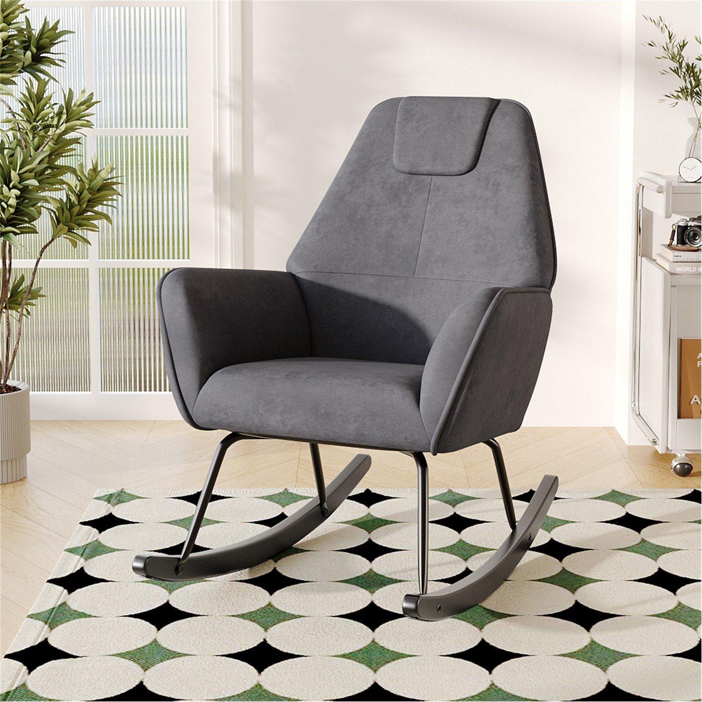 Black - Kabinet UK - Modern Comfy Nursery Rocking Chair Black - 2