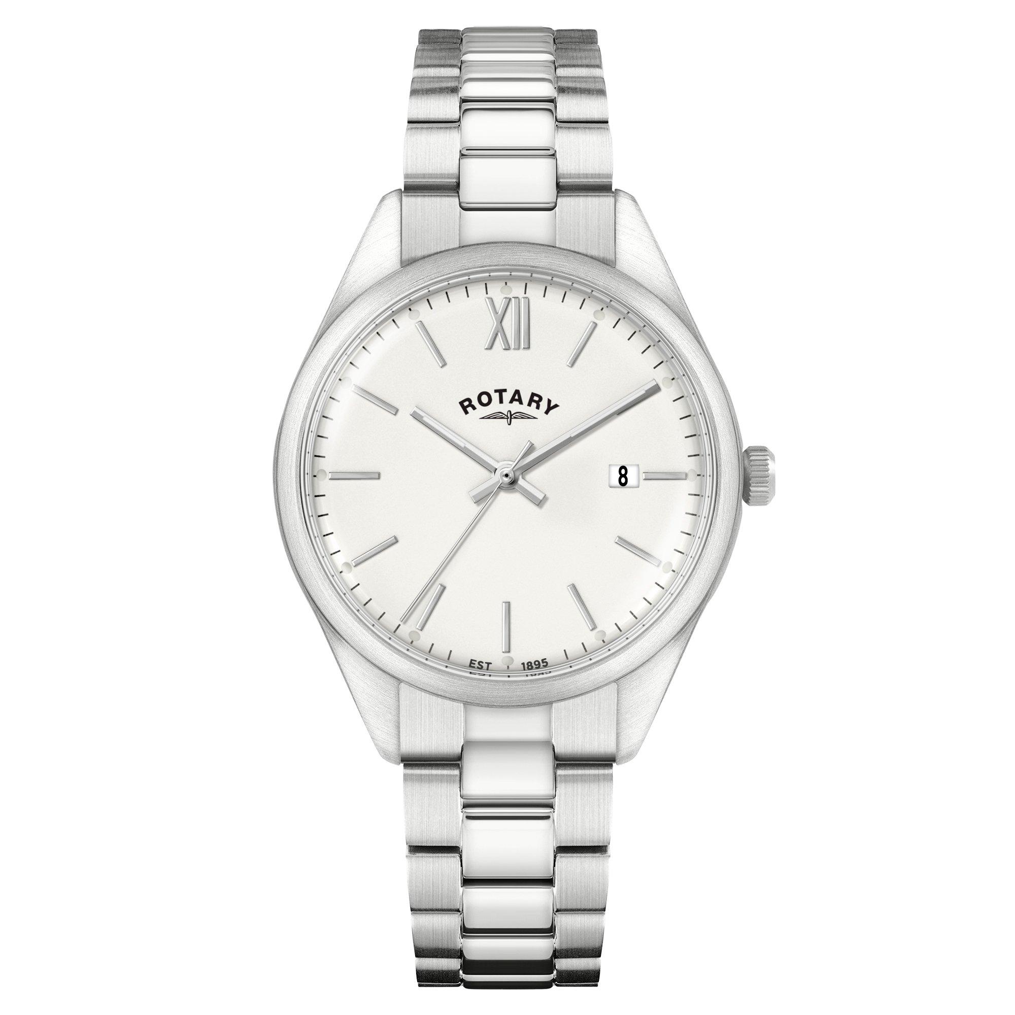 Silver - Rotary - Mens Heritage White Dial SS Bracelet Watch - 1