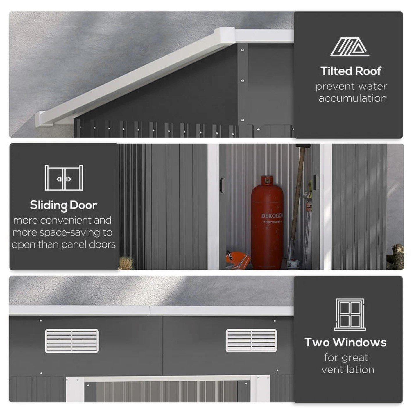 Black - Breeins - Outdoor 4x8Fts Metal Storage Shed Black - 5