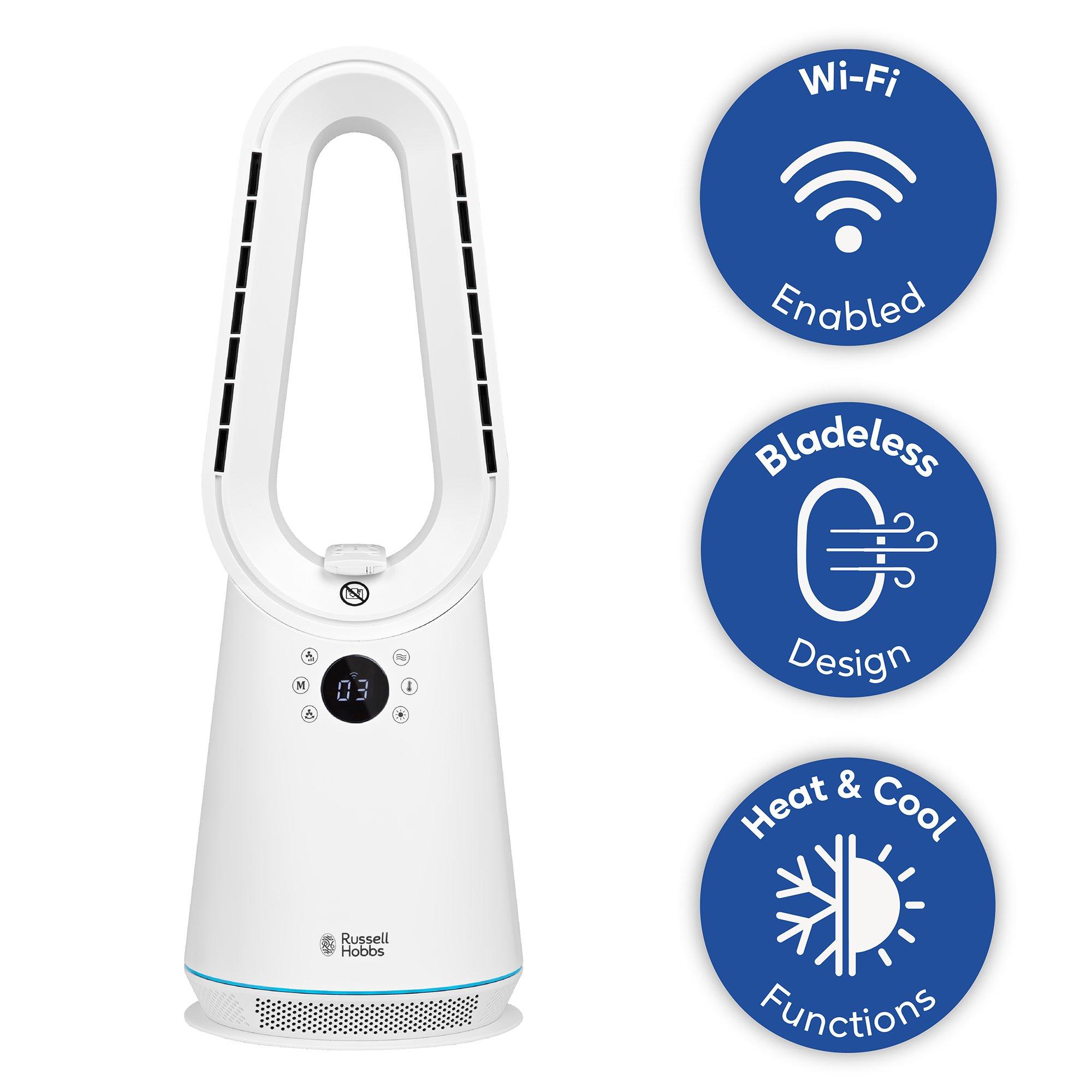 White - Russell Hobbs - RHCBLDL3IN1-SMT Smart Bladeless Heat & Cool Fan - 12