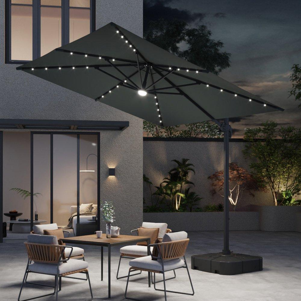 Black - Breeins - Square Cantilever Parasol with LED Lights Black - 1