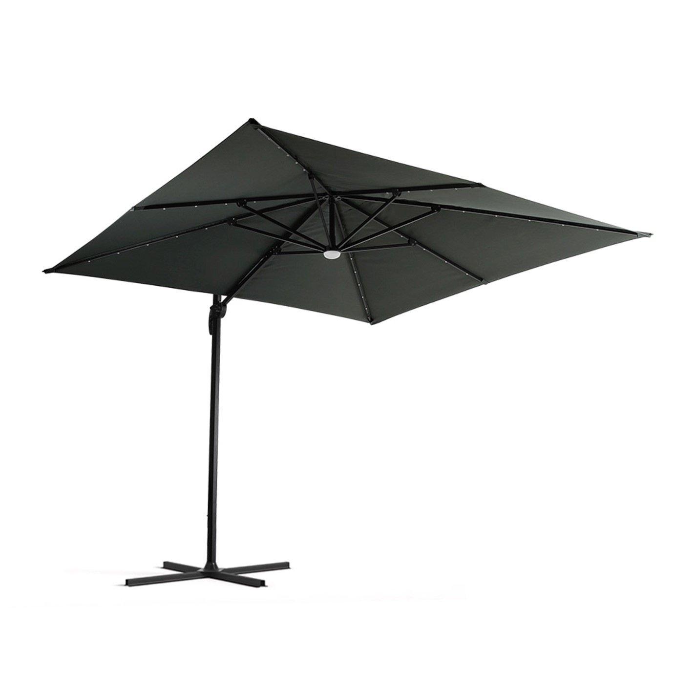 Black - Breeins - Square Cantilever Parasol with LED Lights Black - 3