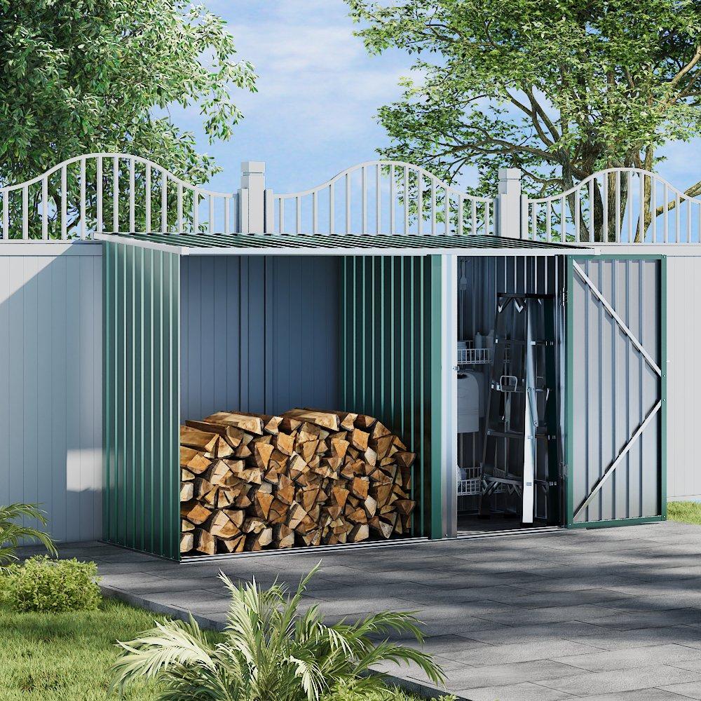 Green - Breeins - Outdoor 8x3Fts Firwood Log Shed Green - 1