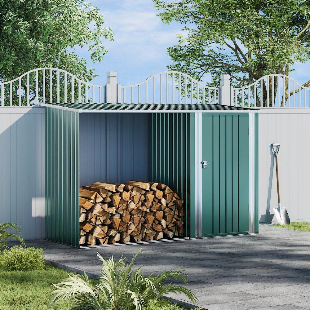 Green - Breeins - Outdoor 8x3Fts Firwood Log Shed Green - 2