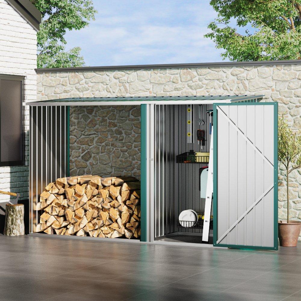Green - Breeins - Outdoor 8x3Fts Firwood Log Shed Green - 3
