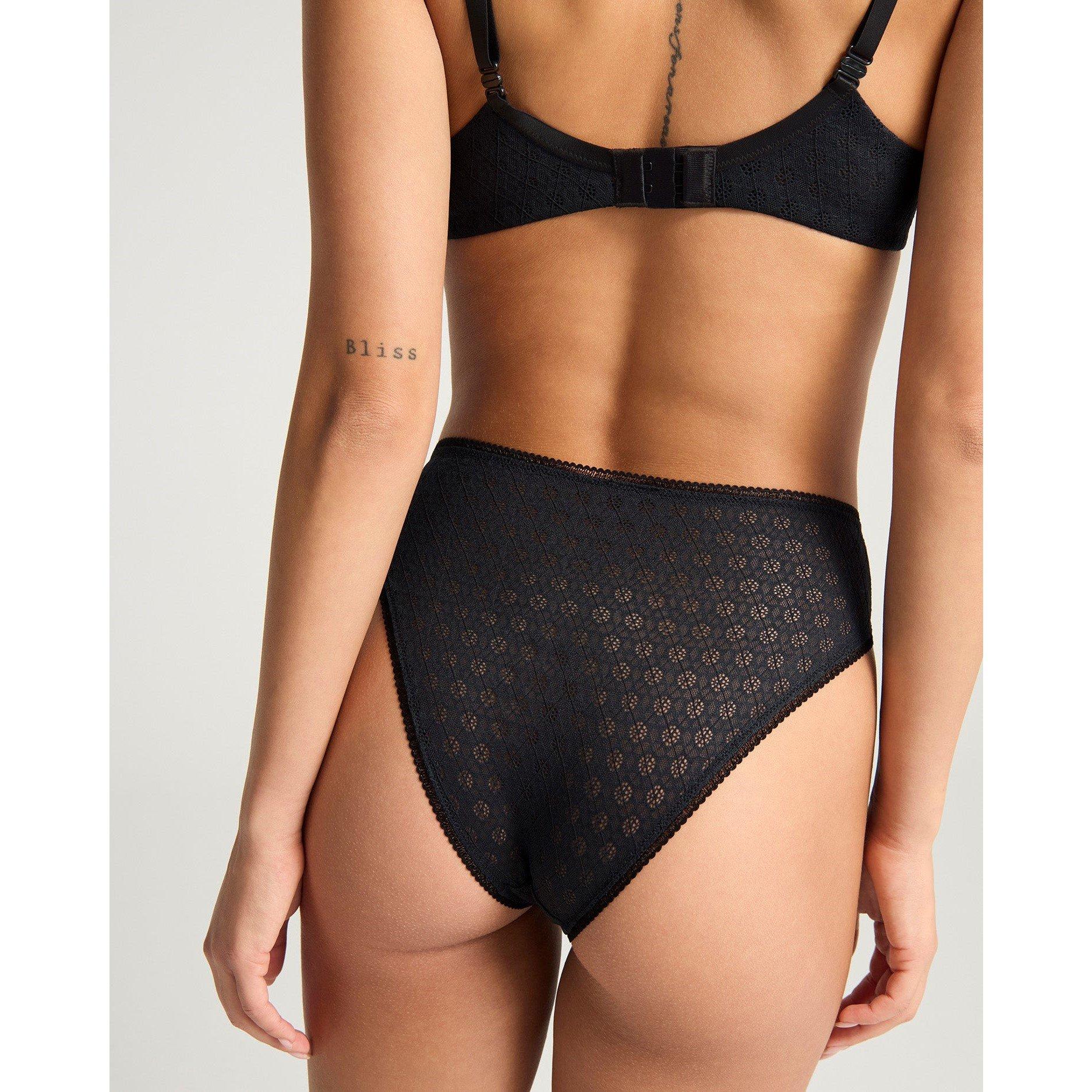 Black - Nudea - HIGH LEG BRIEF HONEYCOMB LACE - 6