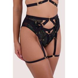 Playful Promises Tabitha Dark Green Wet-Look Lace Harness Suspender