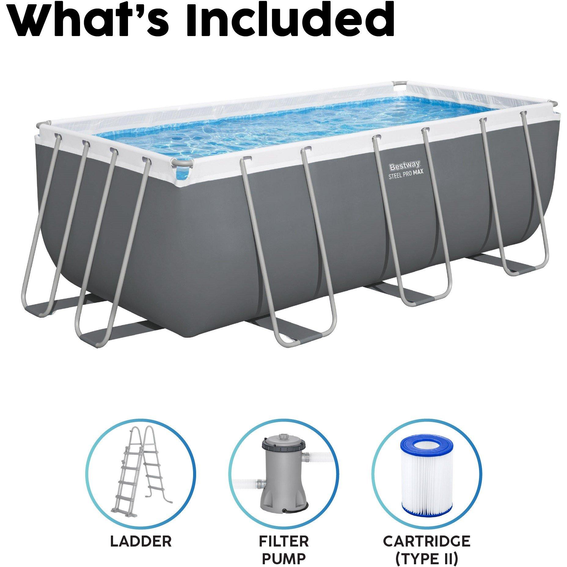 Grey - Bestway - 136 x 67 x 48 Steel Pro MAX Rectangular Pool - 4