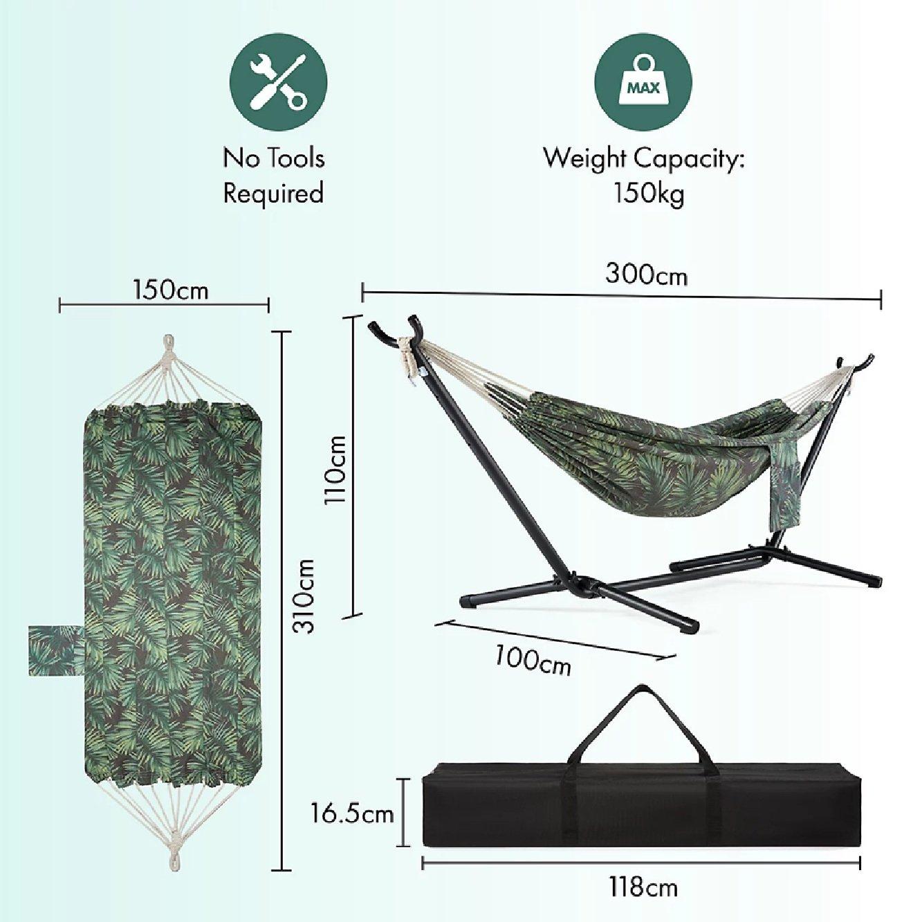 Multi - VonHaus - Ibiza 2 Person Palm Leaf Double Hammock with Stand - 9