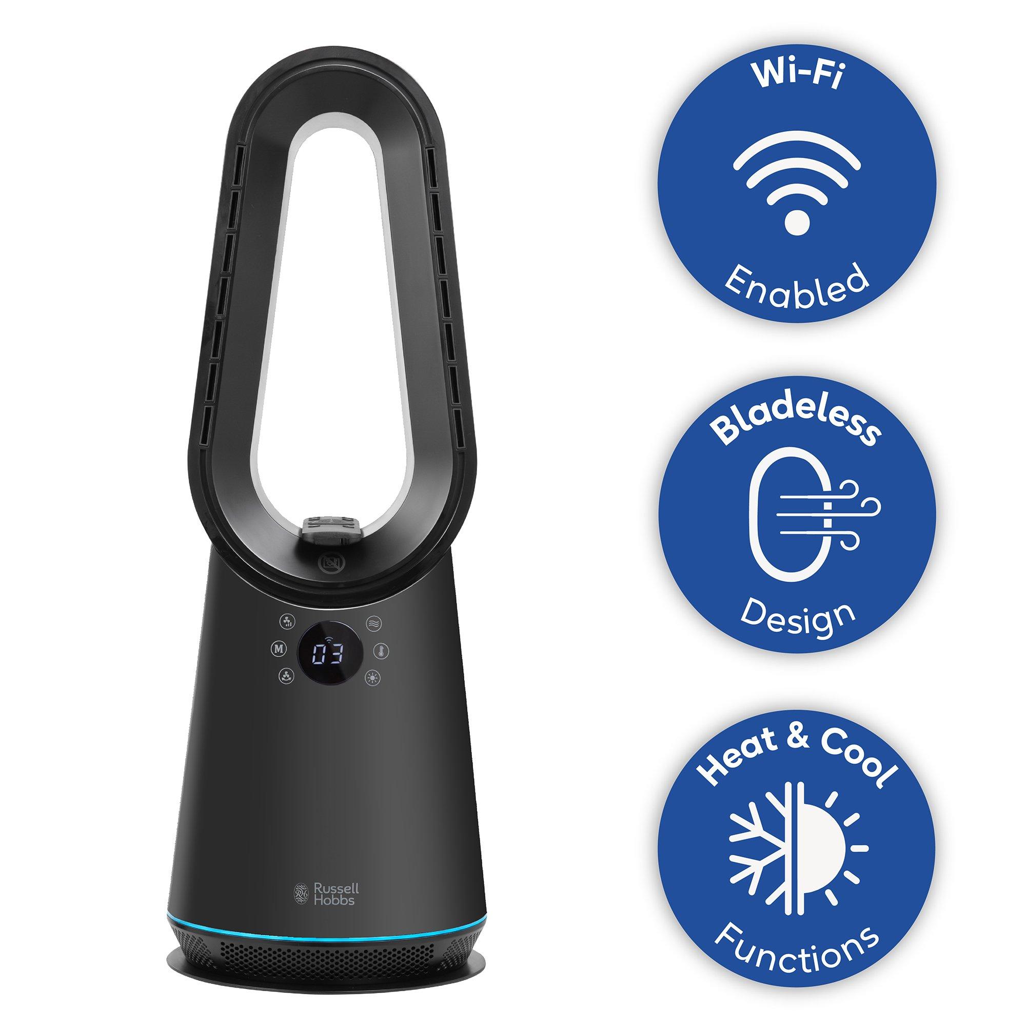 Black - Russell Hobbs - RHCBLDL3IN1B-SMT Smart Bladeless Heat & Cool Fan - 12