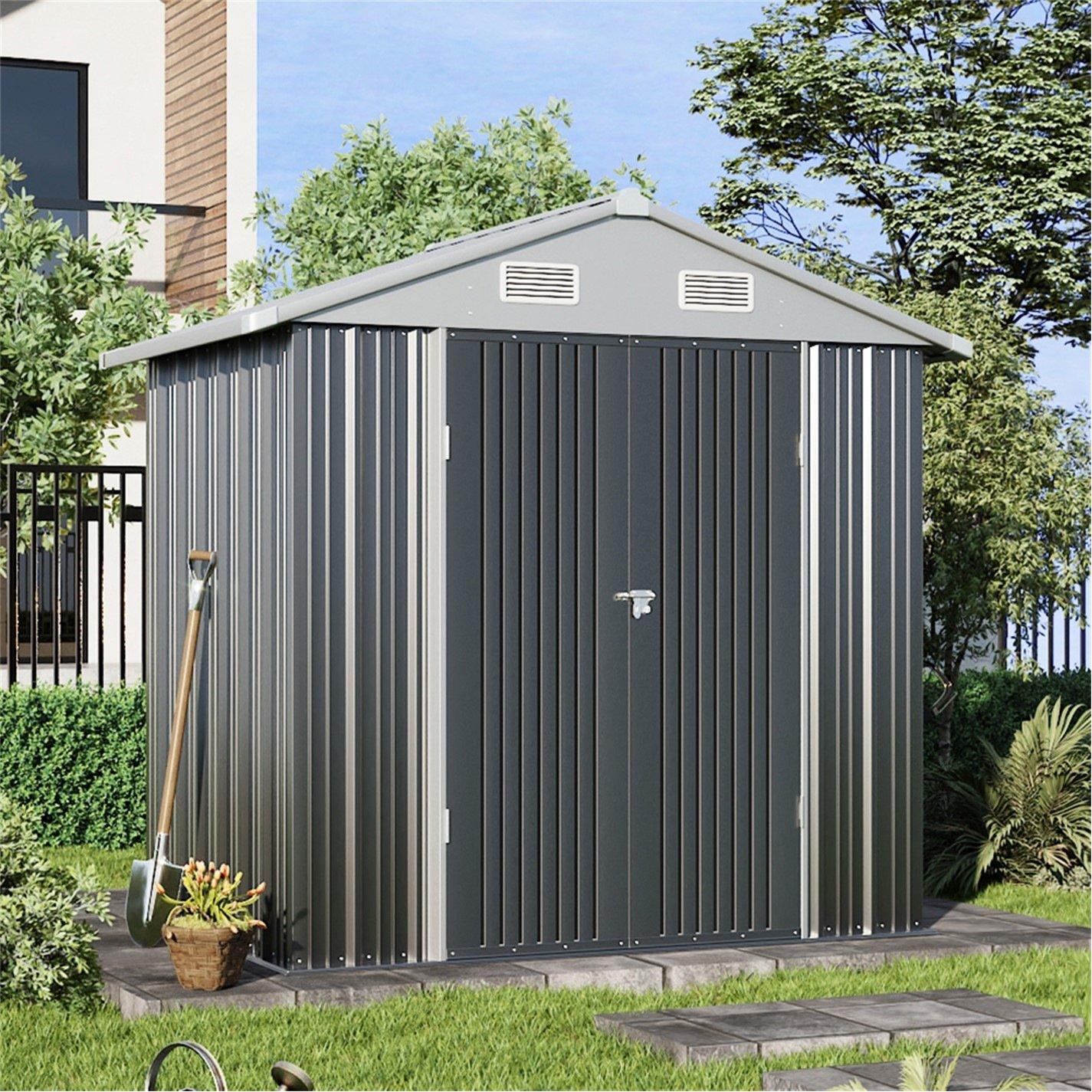 Grey - Breeins - Outdoor 6x4Fts Metal Storage Shed Grey - 1