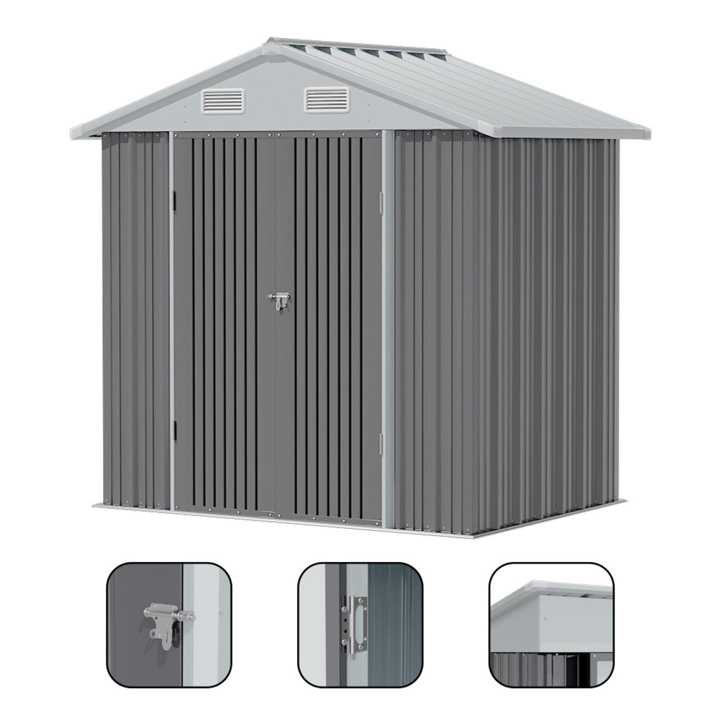 Grey - Breeins - Outdoor 6x4Fts Metal Storage Shed Grey - 4