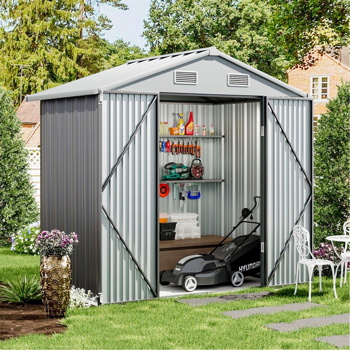Grey - Breeins - Outdoor 6x4Fts Metal Storage Shed Grey - 5