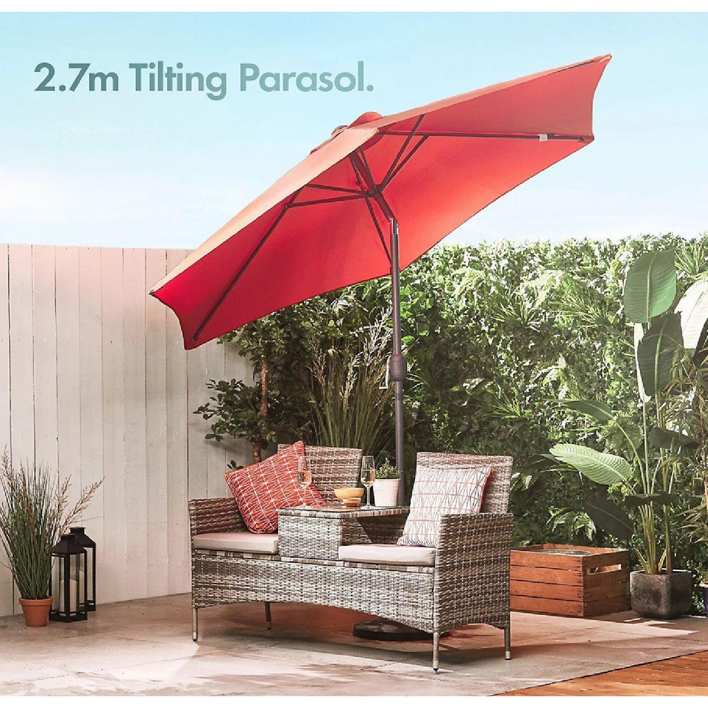 Orange - VonHaus - 2.7m Steel Garden Parasol & Base Set - 2