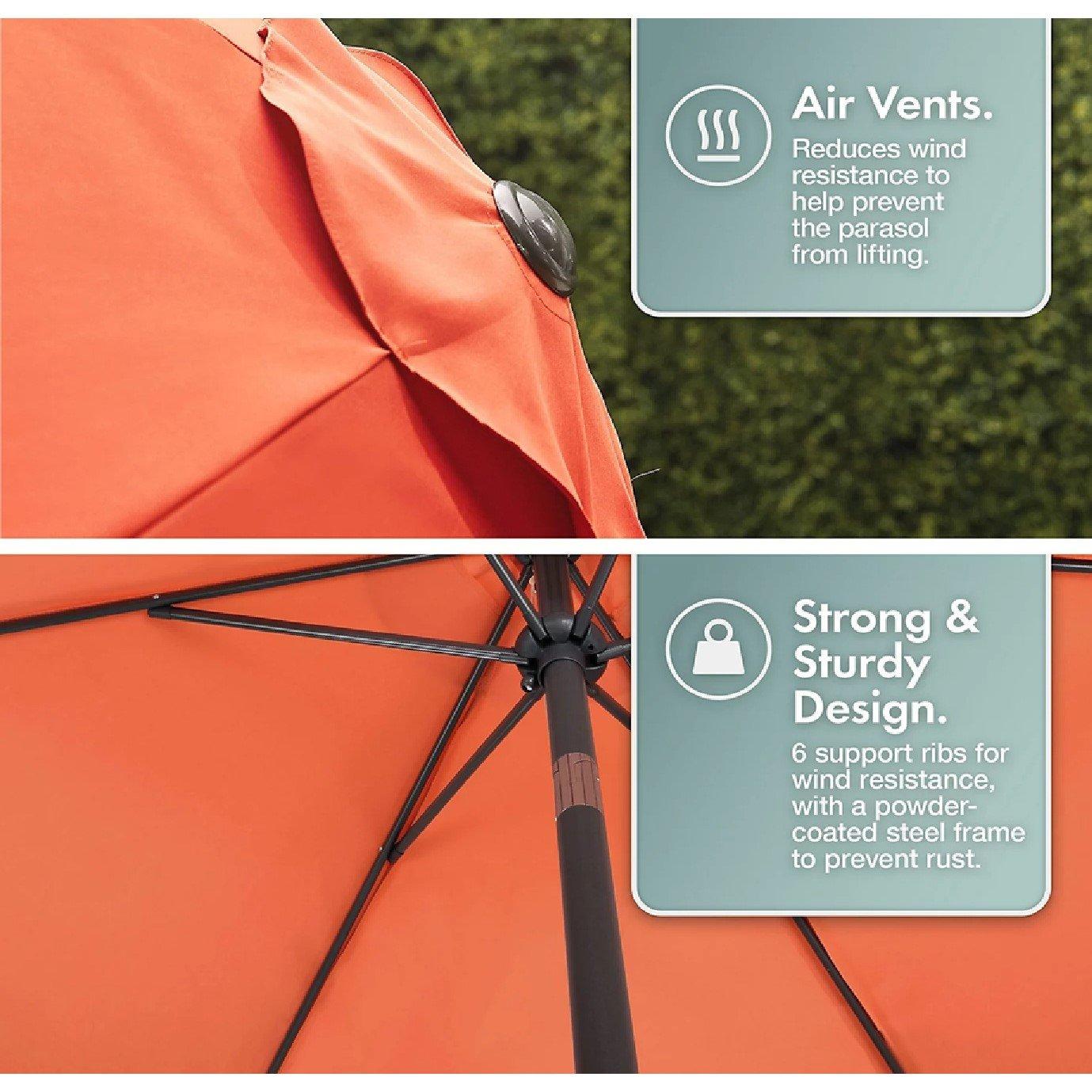 Orange - VonHaus - 2.7m Steel Garden Parasol & Base Set - 5