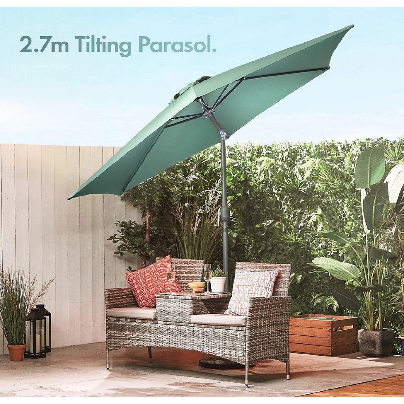 Green - VonHaus - 2.7m Steel Garden Parasol & Base Set - 2