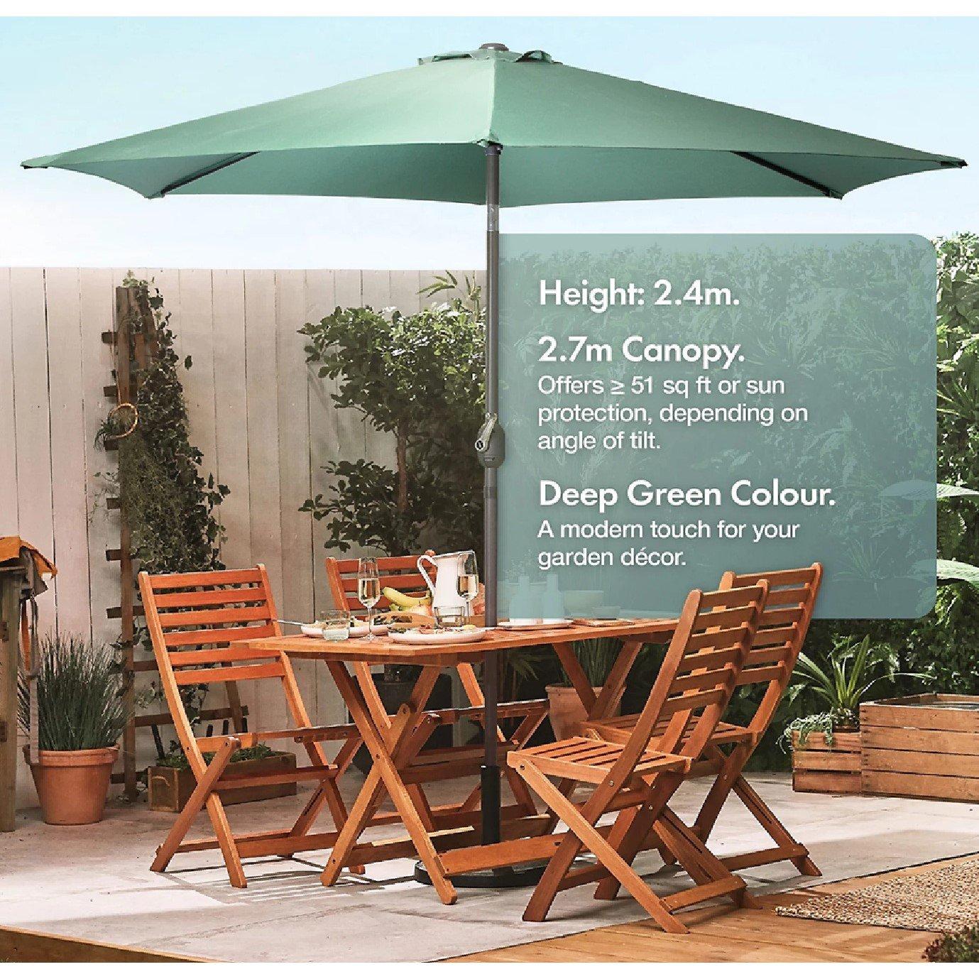 Green - VonHaus - 2.7m Steel Garden Parasol & Base Set - 3