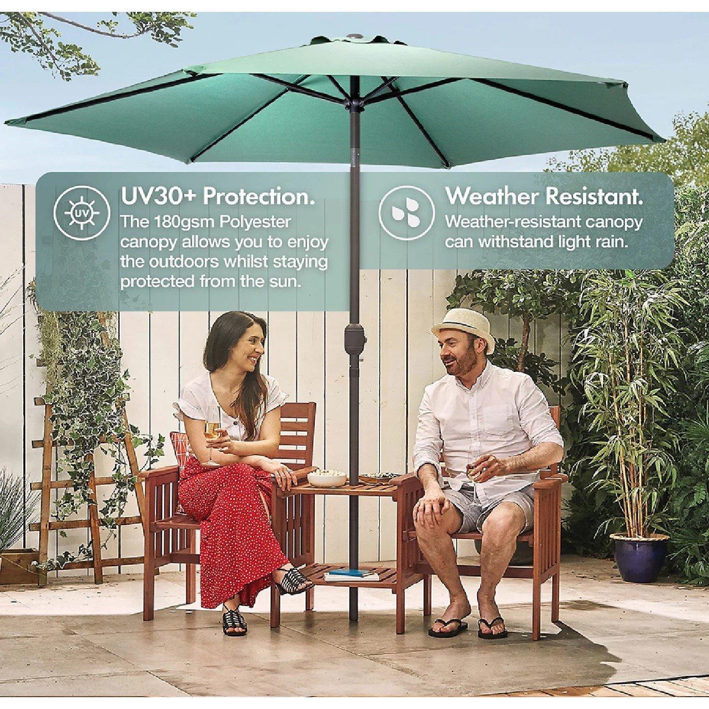 Green - VonHaus - 2.7m Steel Garden Parasol & Base Set - 4