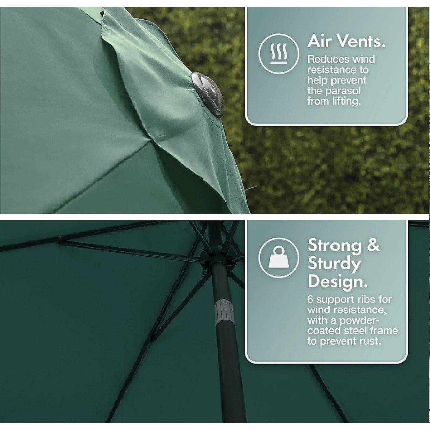 Green - VonHaus - 2.7m Steel Garden Parasol & Base Set - 5