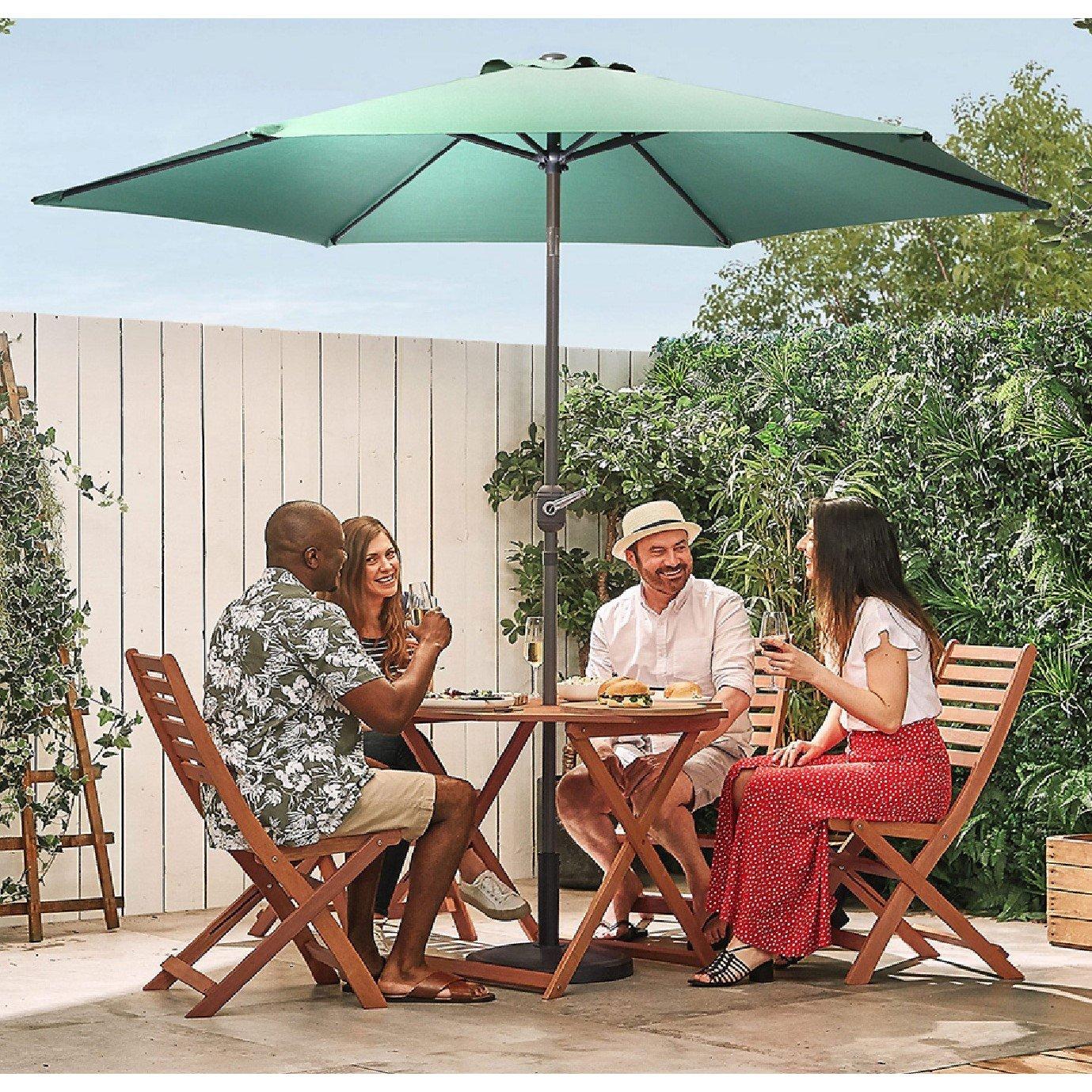 Green - VonHaus - 2.7m Steel Garden Parasol & Base Set - 9
