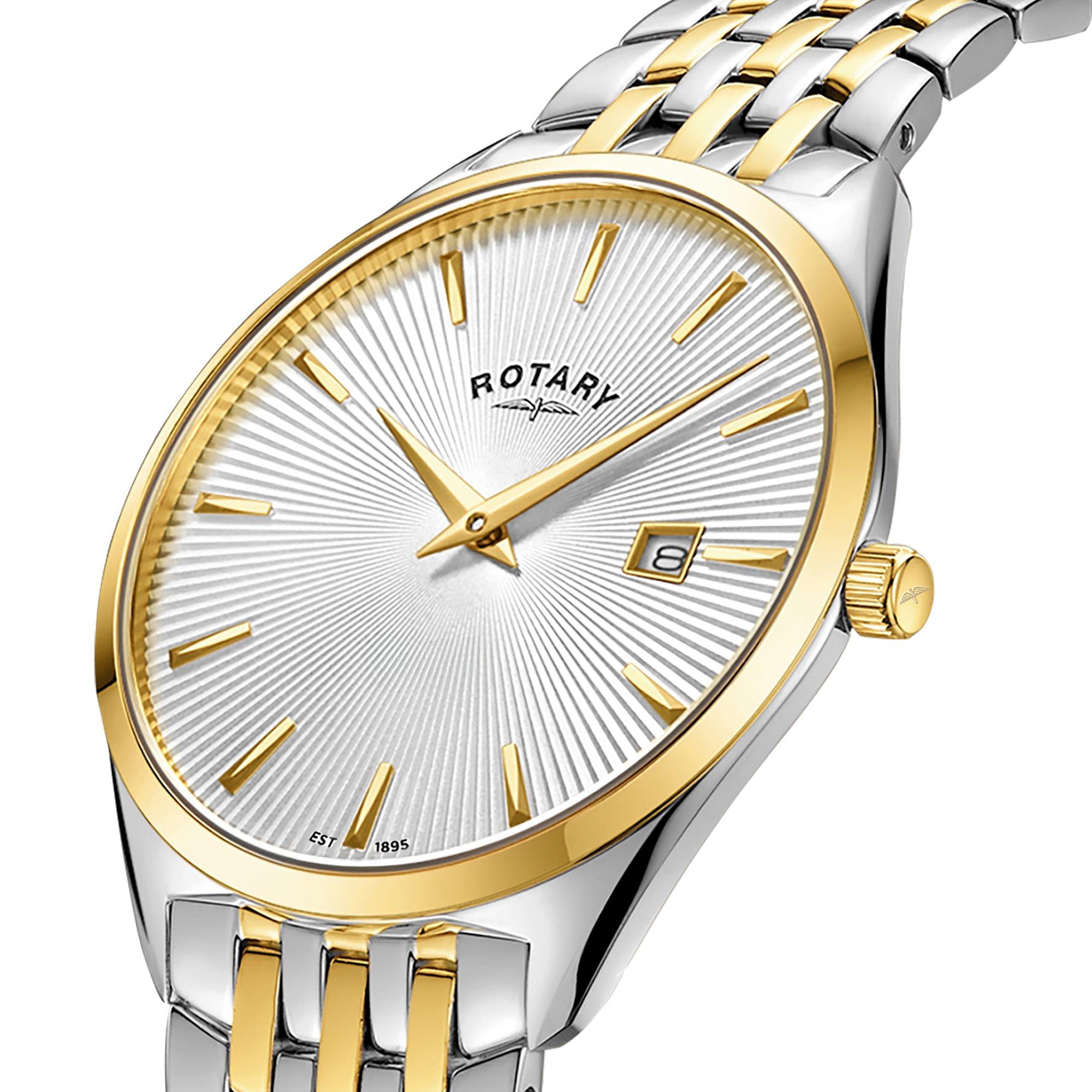 Silver & Gold - Rotary - Rotary Mens Ultra Slim SS Bracelet Watch - 2