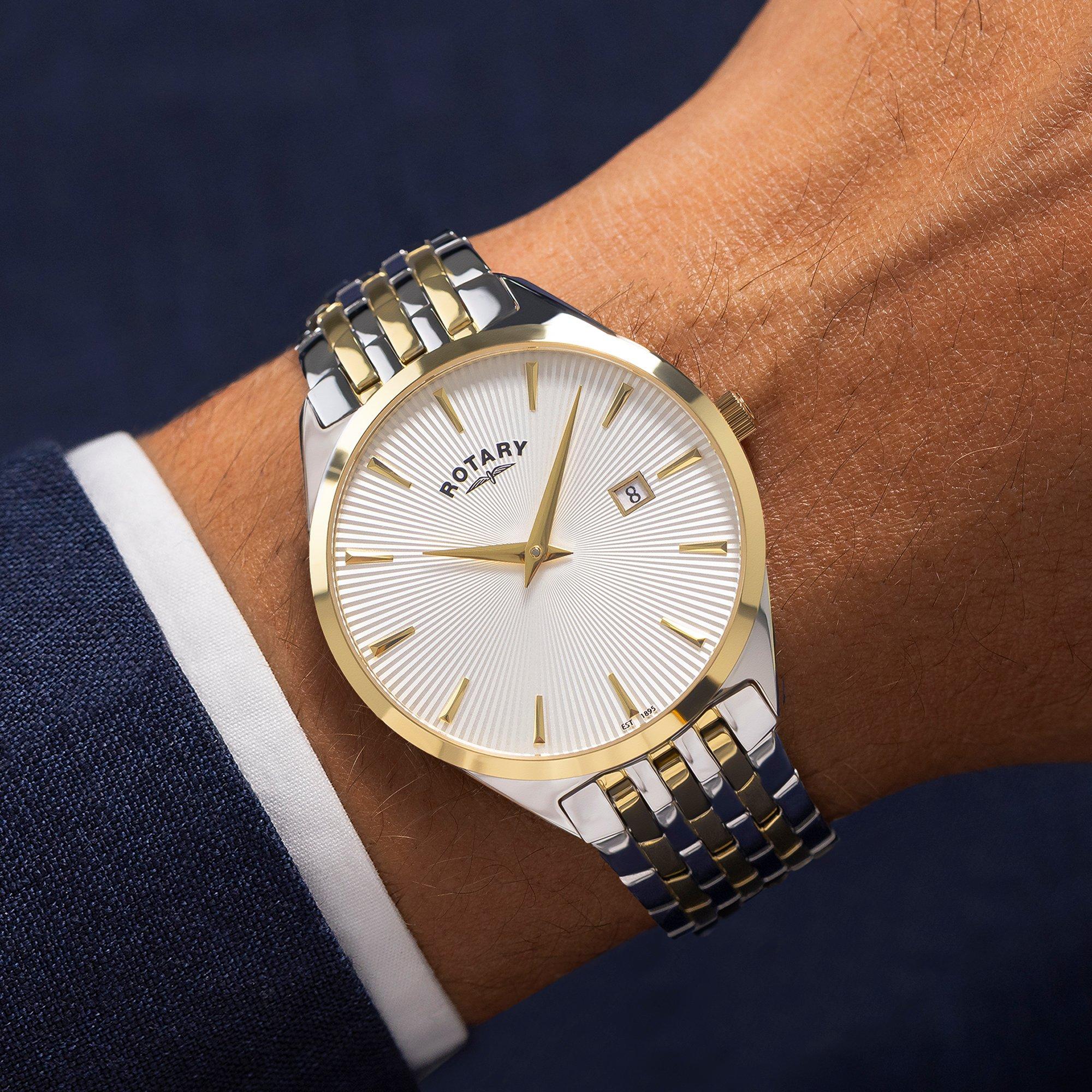 Silver & Gold - Rotary - Rotary Mens Ultra Slim SS Bracelet Watch - 3