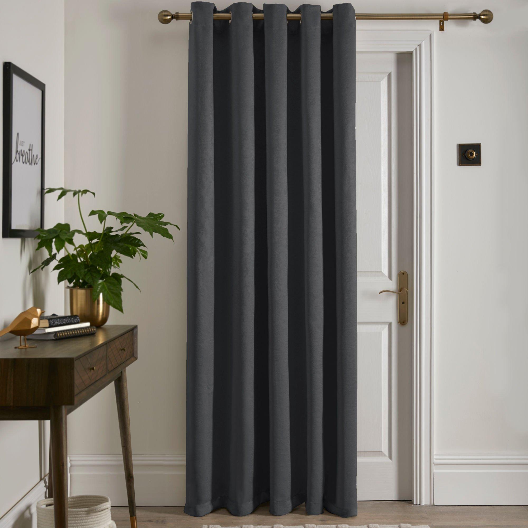 Fusion  Strata Single Panel Door Or Window Eyelet Curtain - Charcoal - 168x214cm